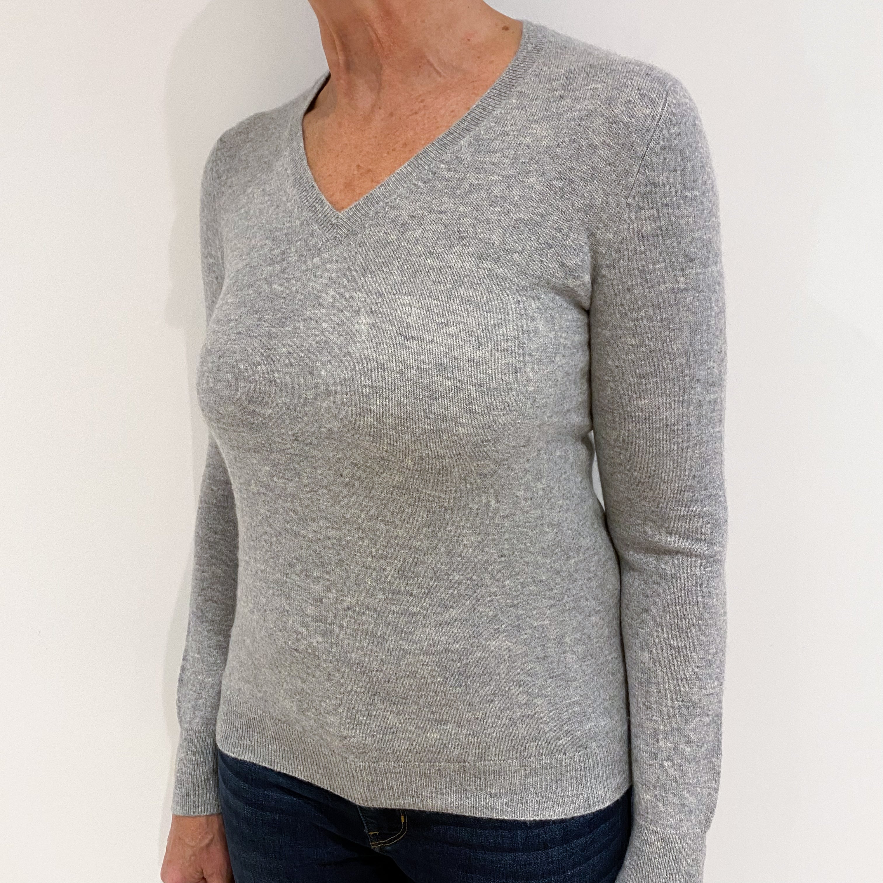 Smoke Grey Cashmere V-Neck Jumper Medium