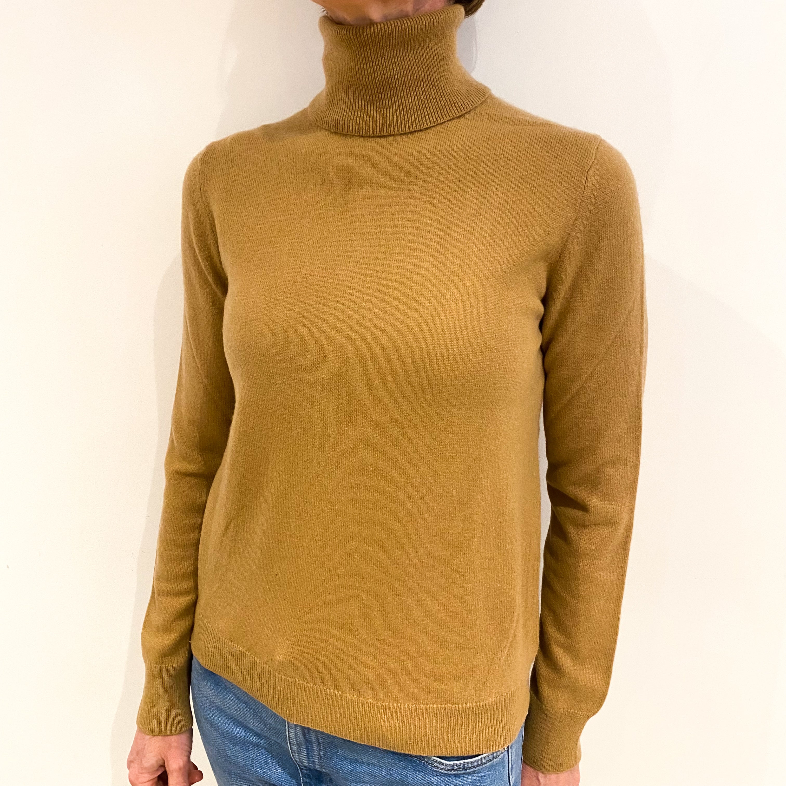 Caramel Brown Cashmere Polo Neck Jumper Small