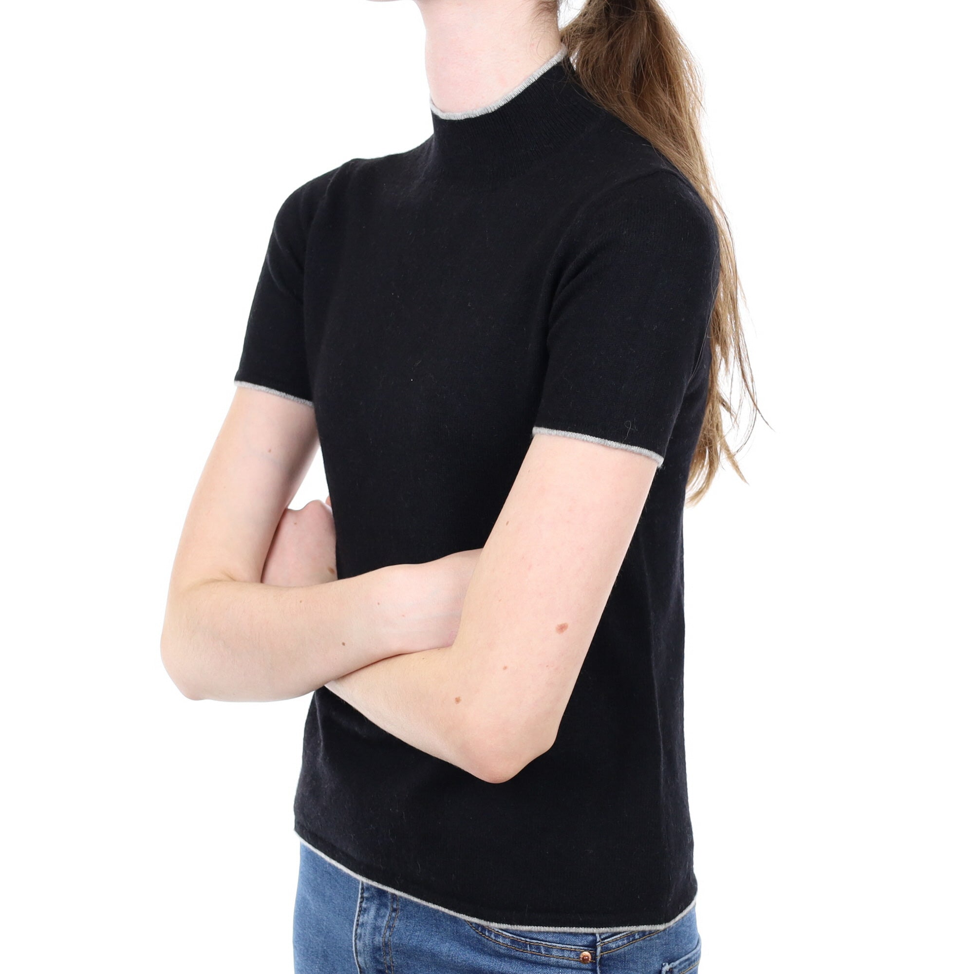 Black Cashmere Turtle Neck Short Sleeved Jumper Extra Small