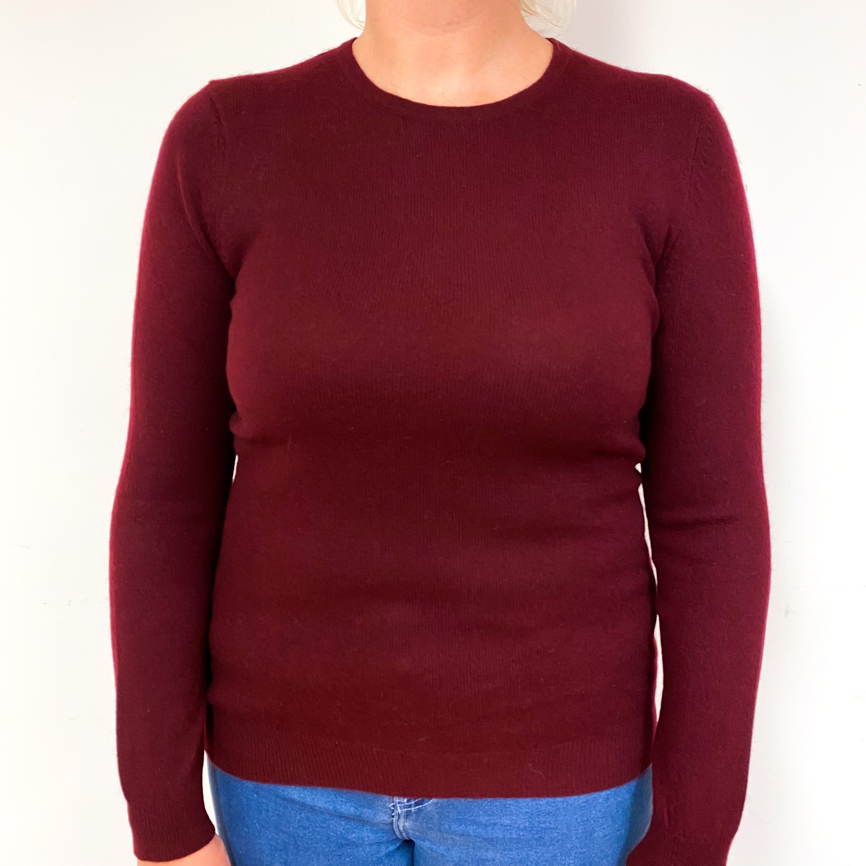 Wine Red Cashmere Crew Neck Jumper Large