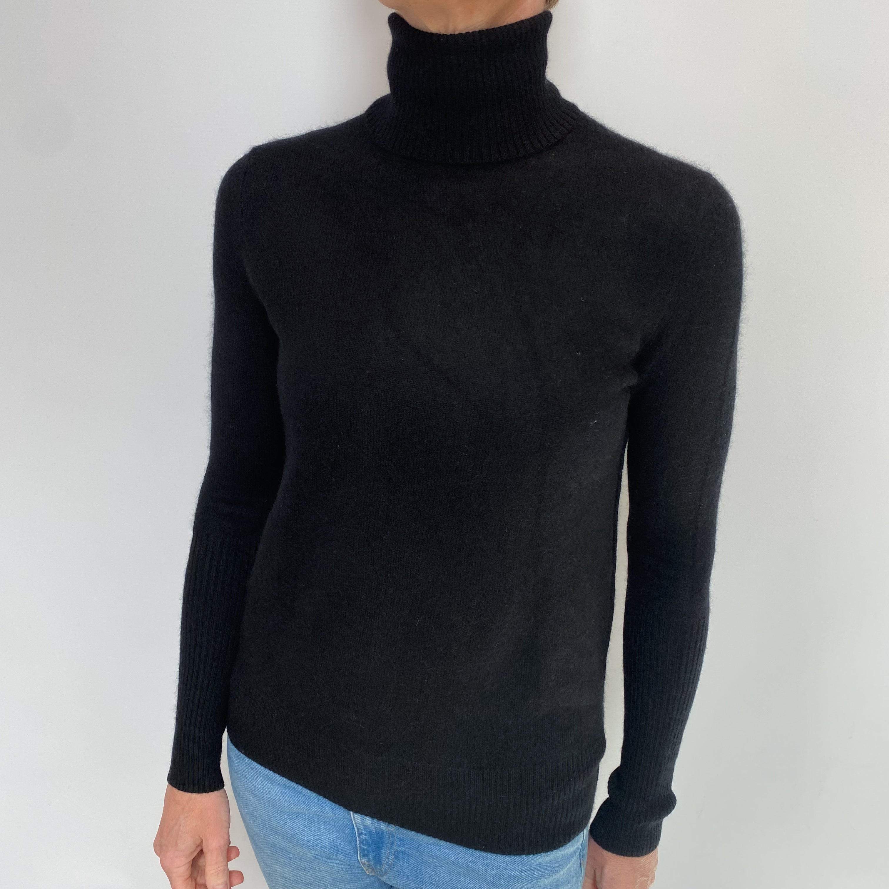 Black Cashmere Polo Neck Jumper Small