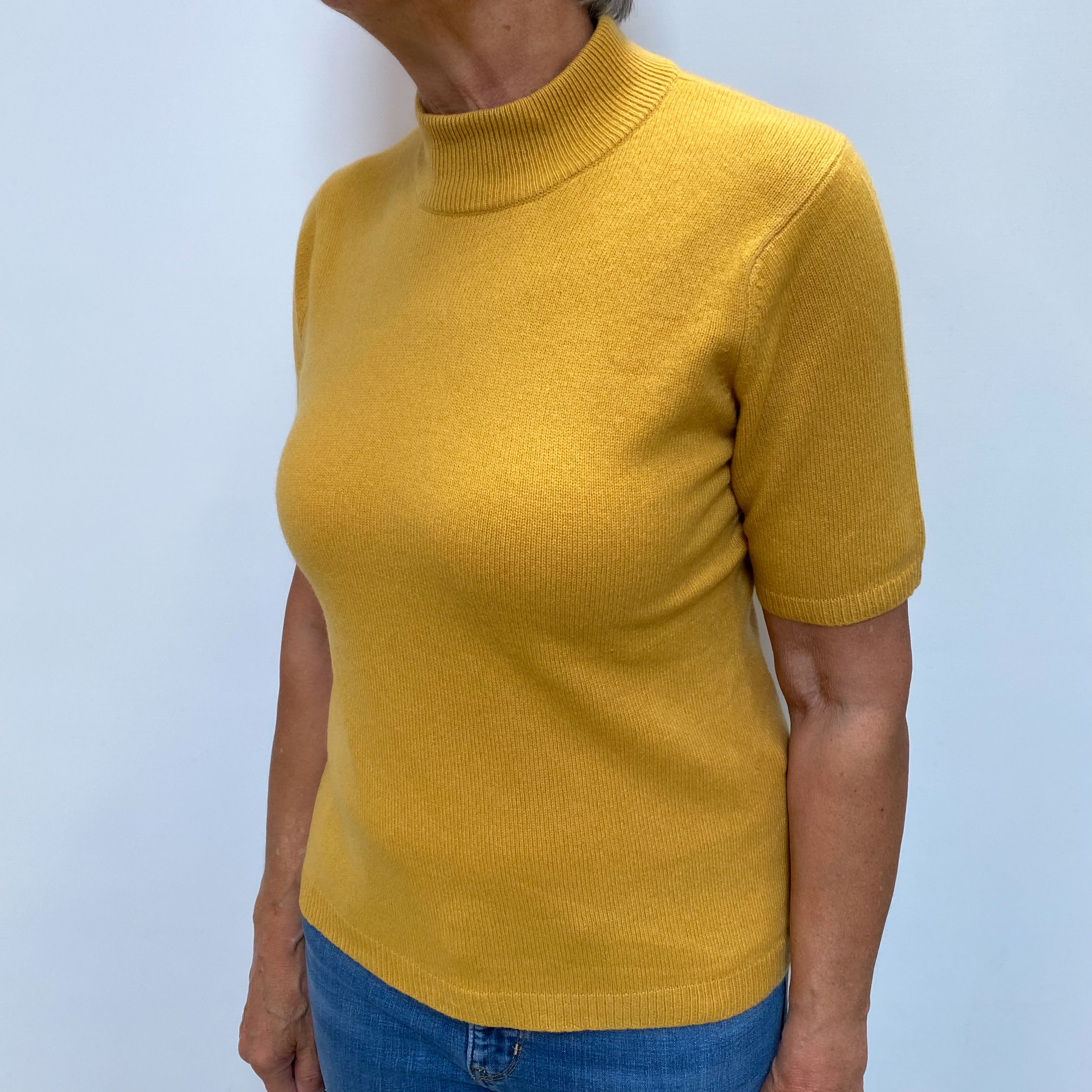 Mustard Yellow Cashmere Turtle Neck Short Sleeved Jumper Medium