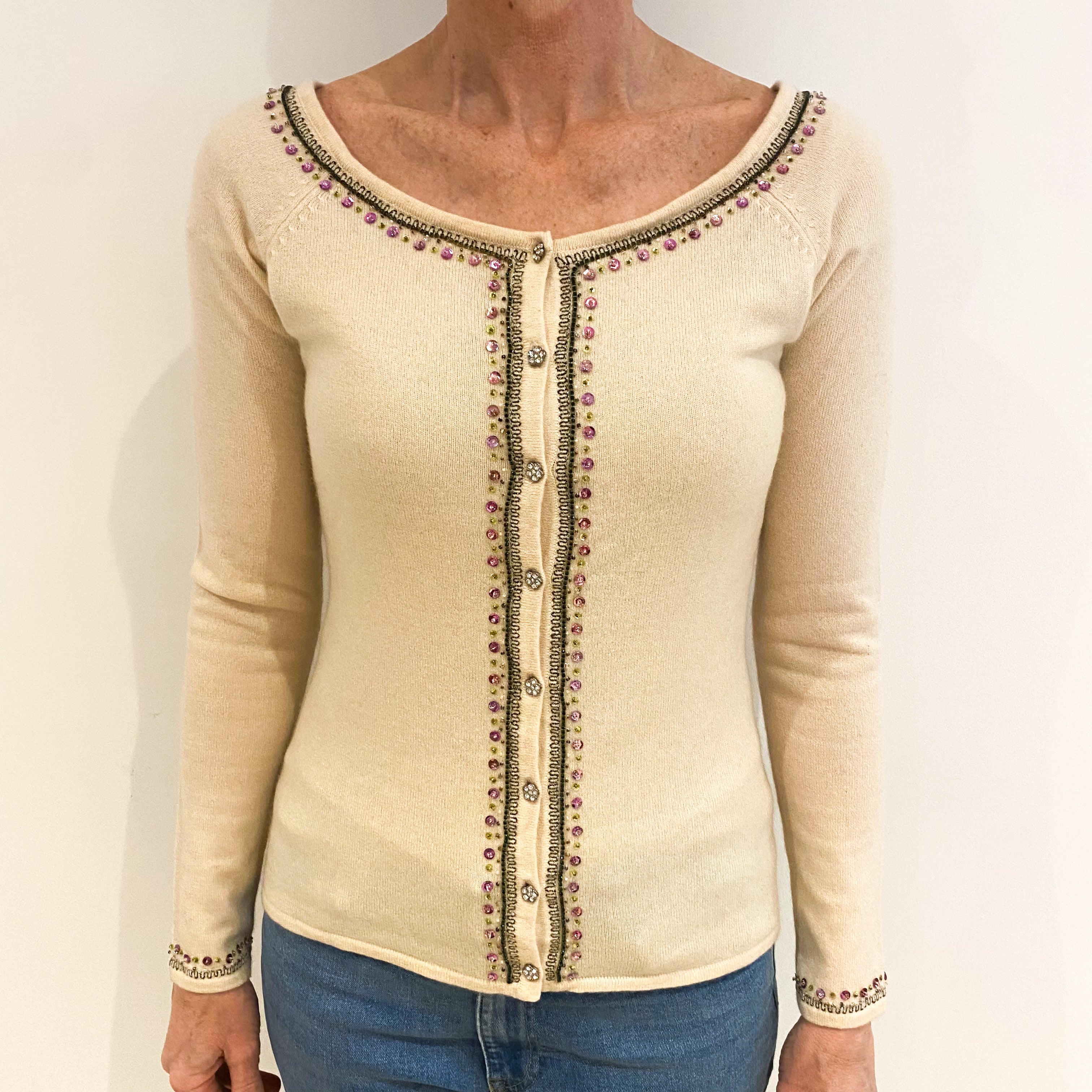 Vanilla Cream Cashmere Scoop Neck Cardigan Small