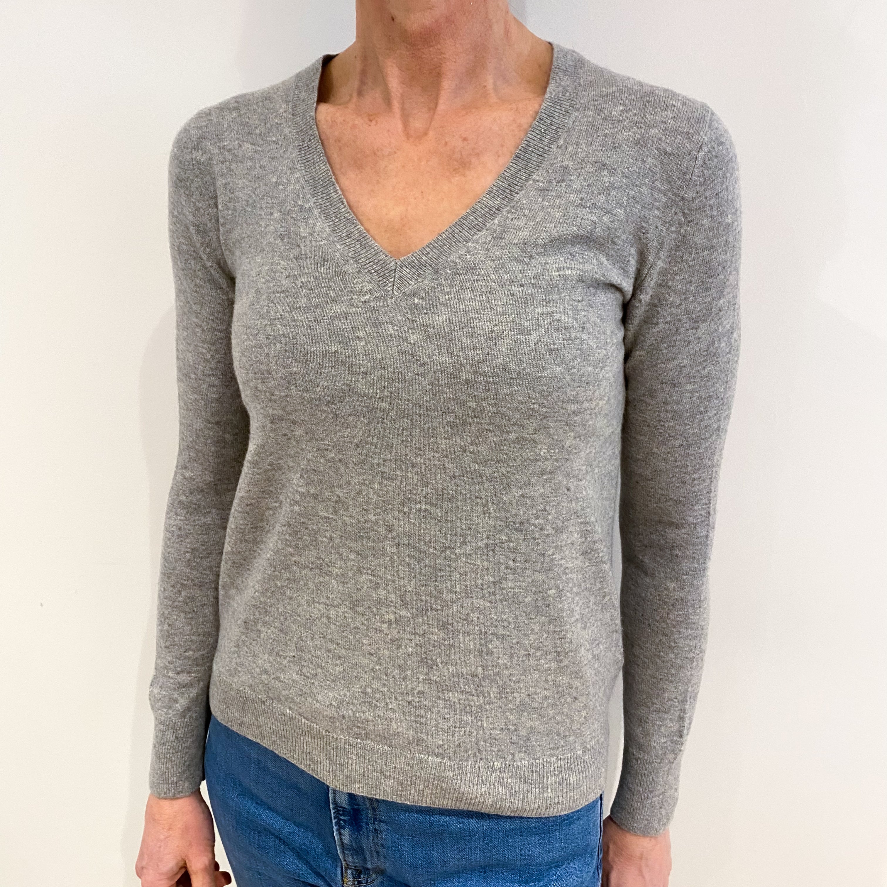 Smoke Grey Cashmere V Neck Jumper Small