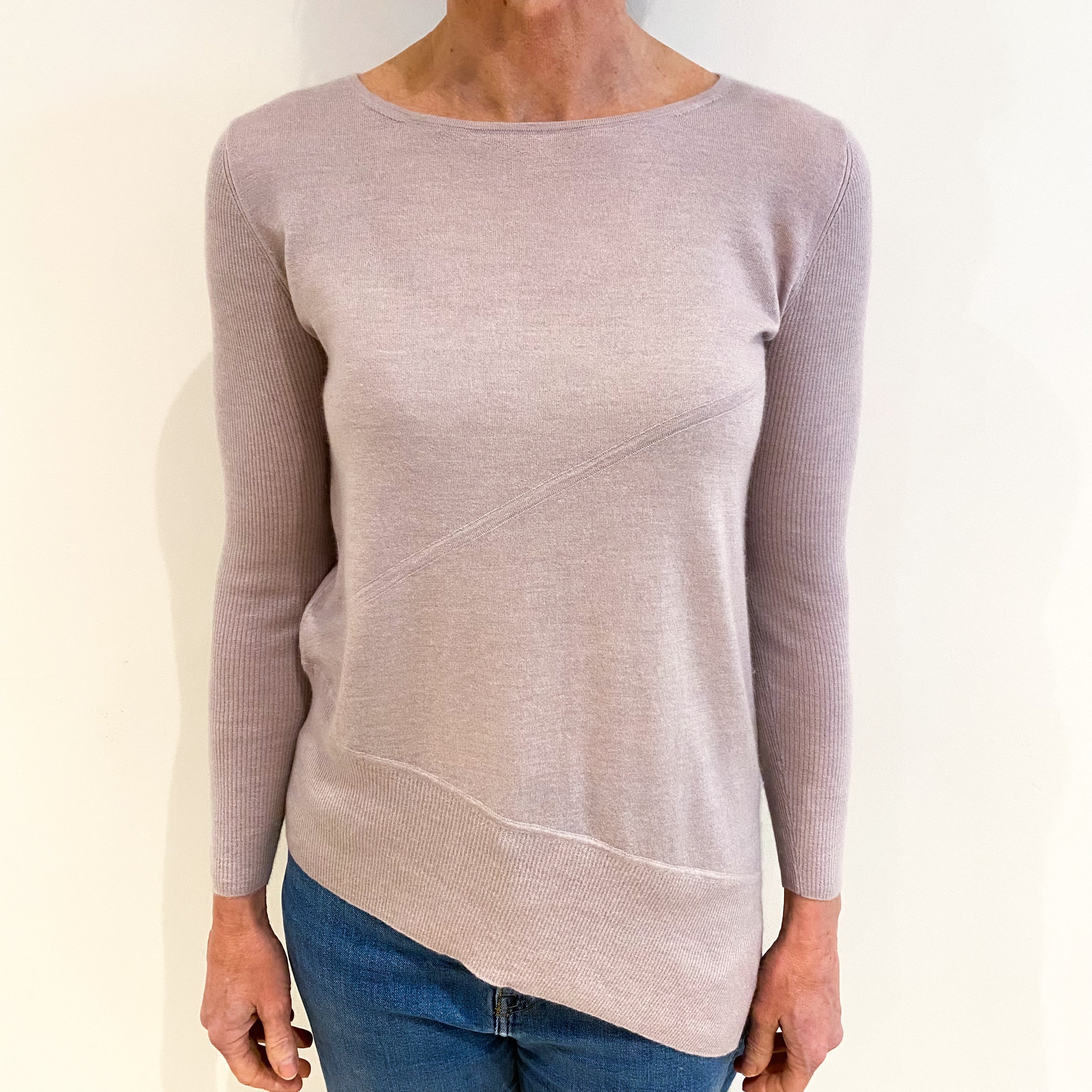 Dusty Rose Pink Cashmere Crew Neck Jumper Small