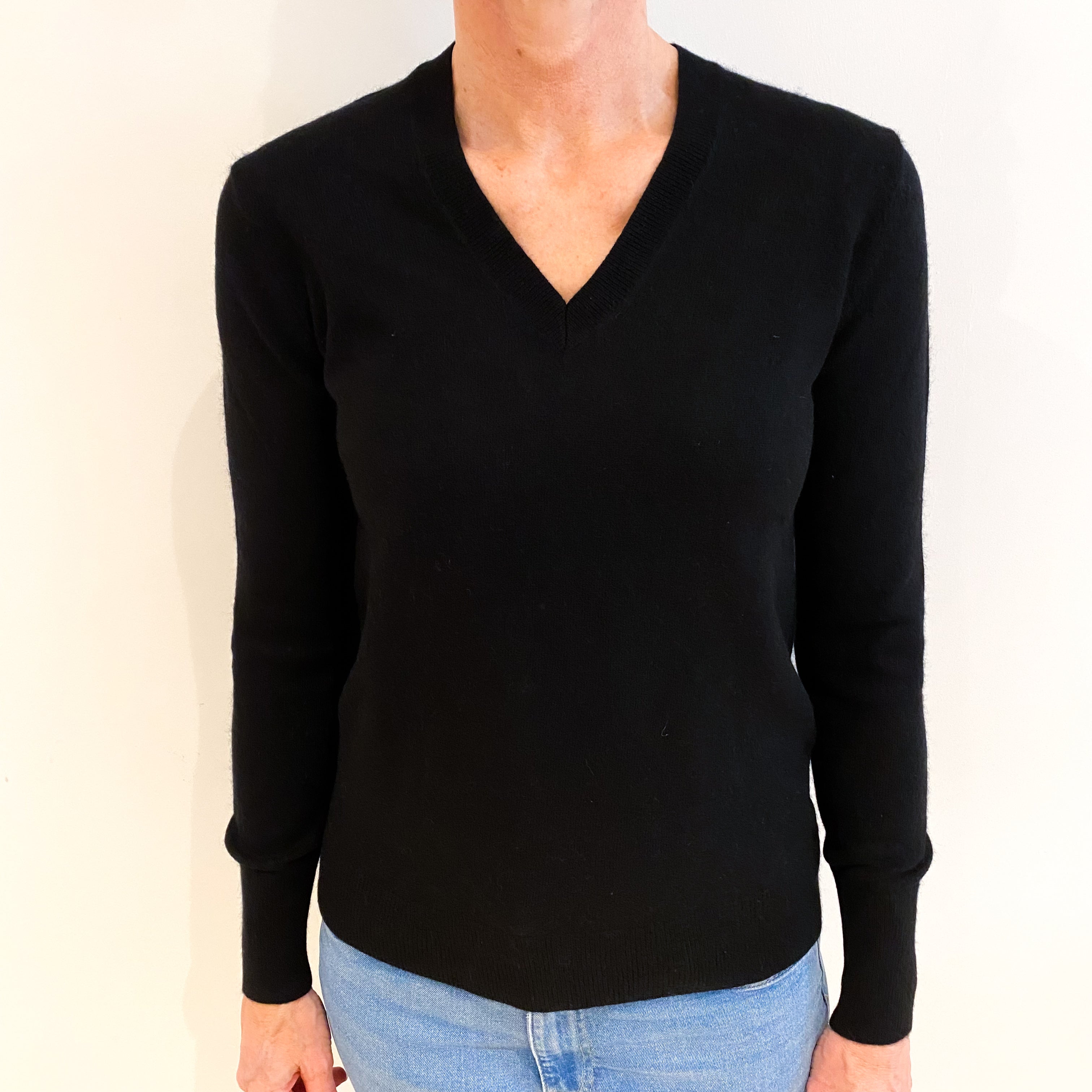 Black Cashmere V Neck Jumper Small