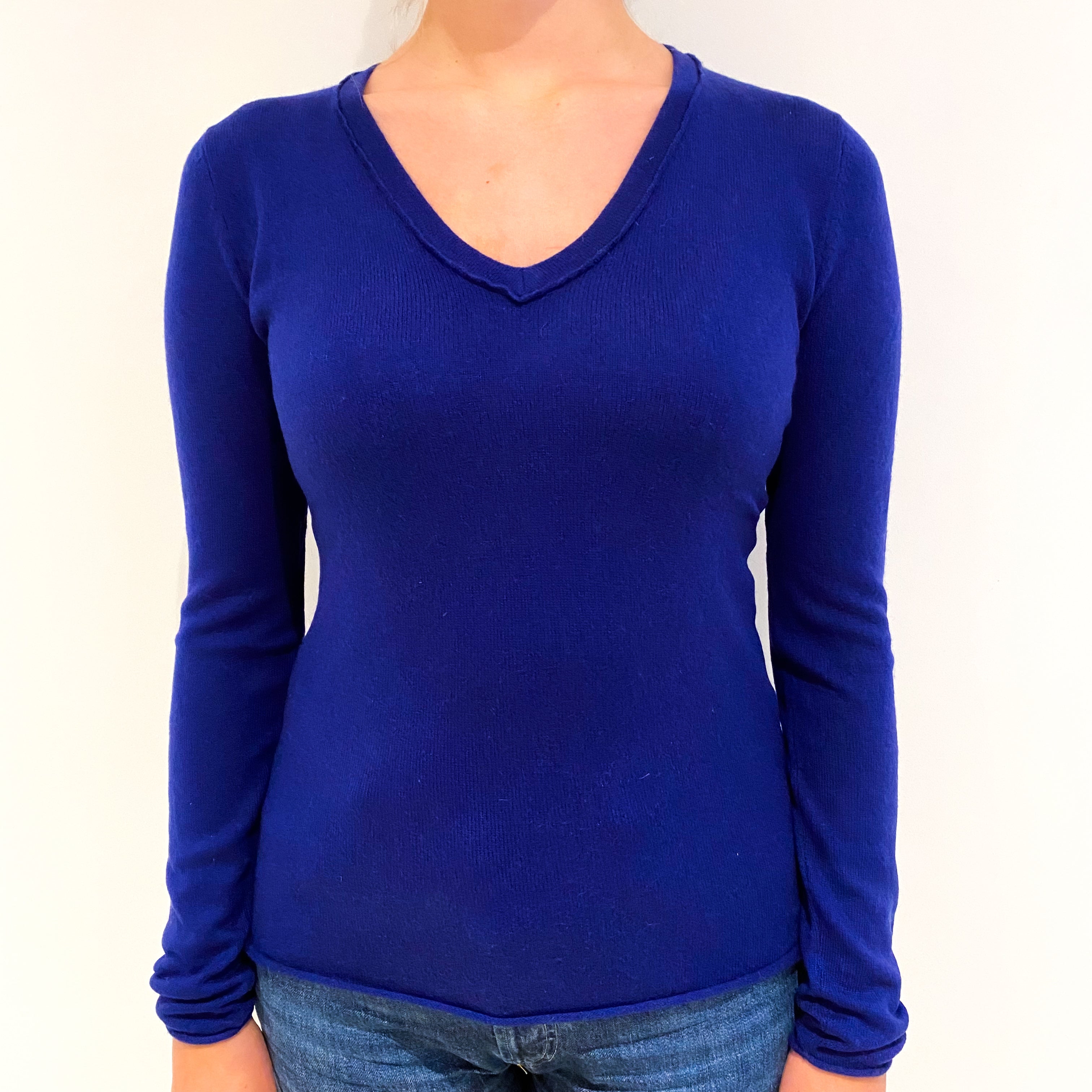 Indigo Blue Cashmere V-Neck Jumper Small