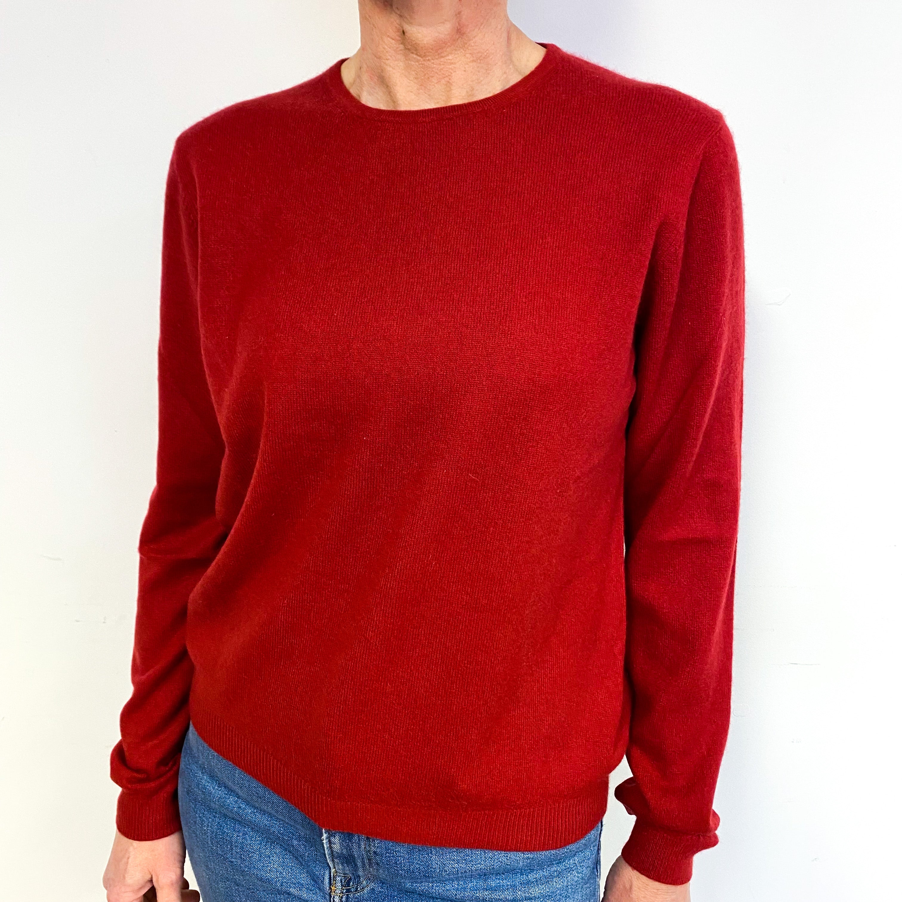 Crimson Red Cashmere Crew Neck Jumper Medium