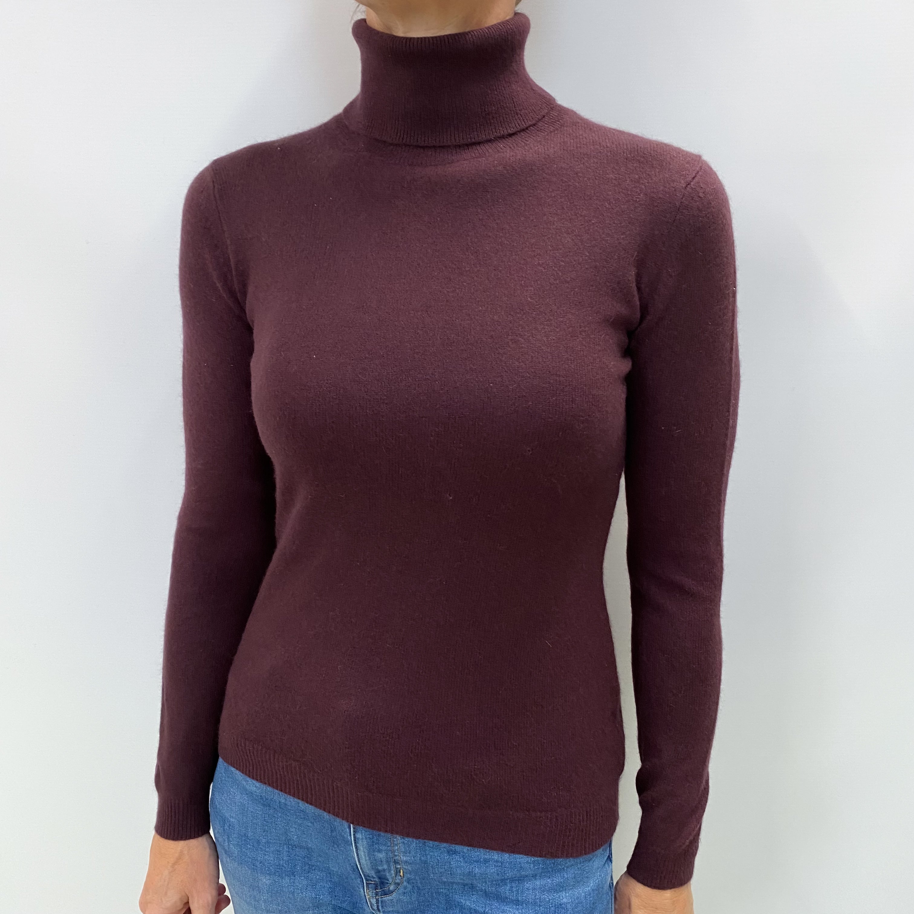 Puce Purple Cashmere Polo Neck Jumper Medium