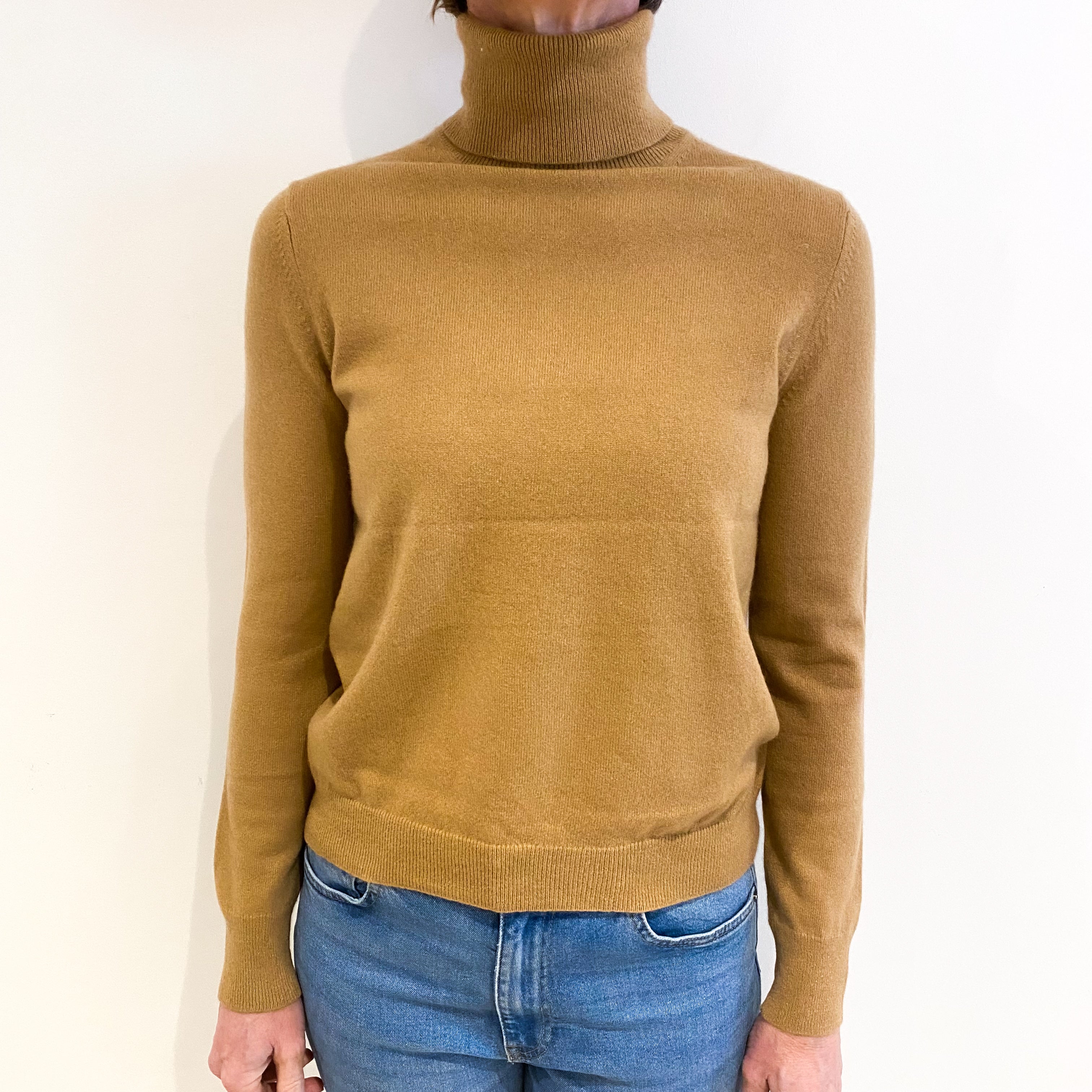 Camel Brown Cashmere Polo Neck Jumper Small