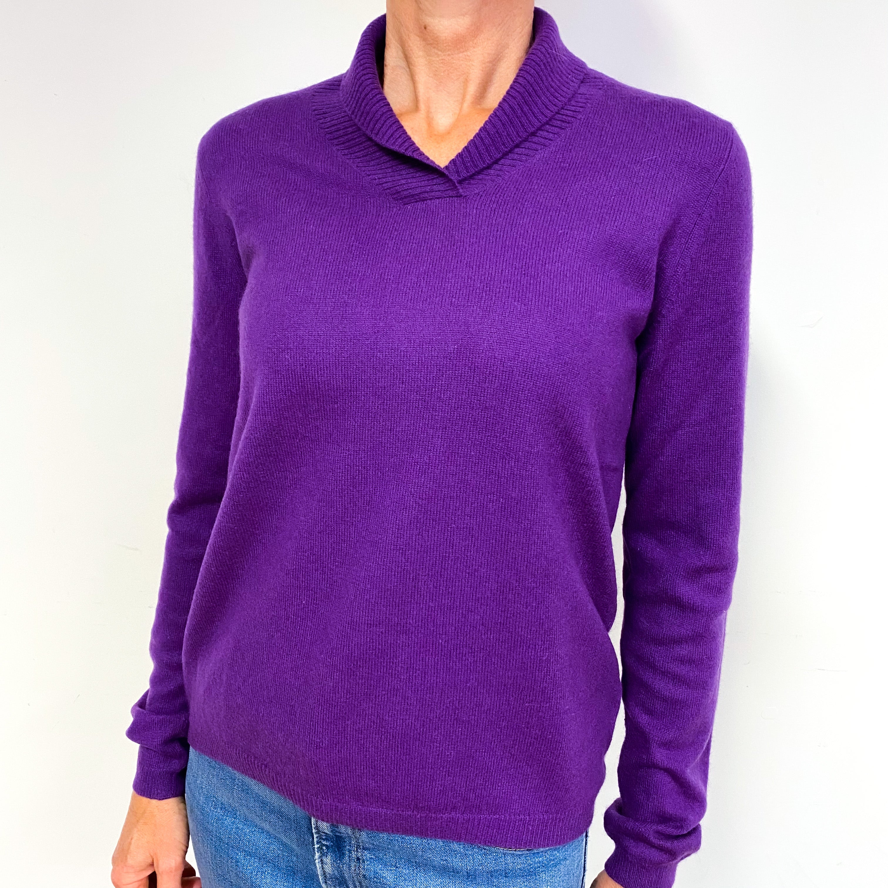 Violet Purple Cashmere Shawl Collar Jumper Medium