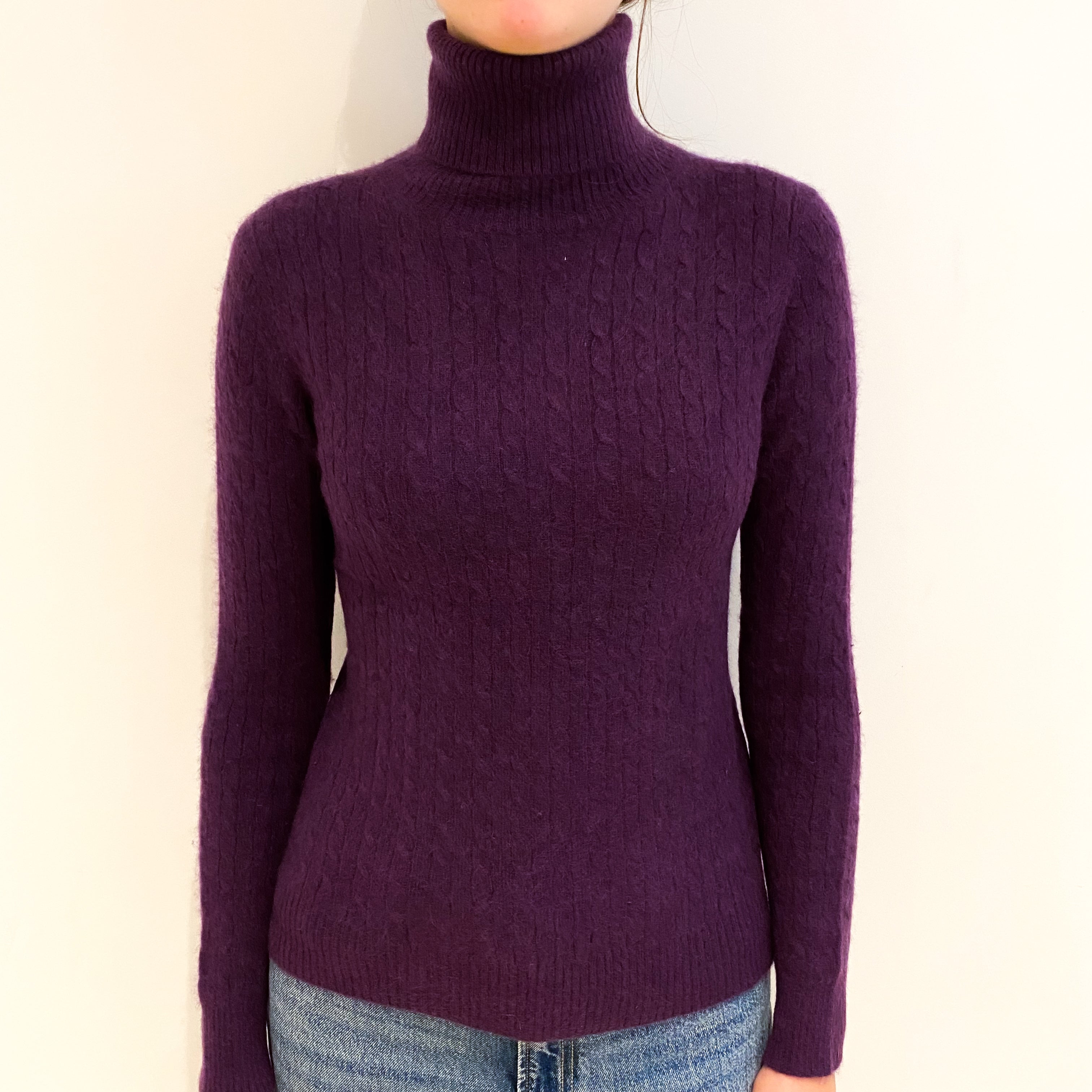 Plum Purple Cashmere Polo Neck Jumper Extra Small