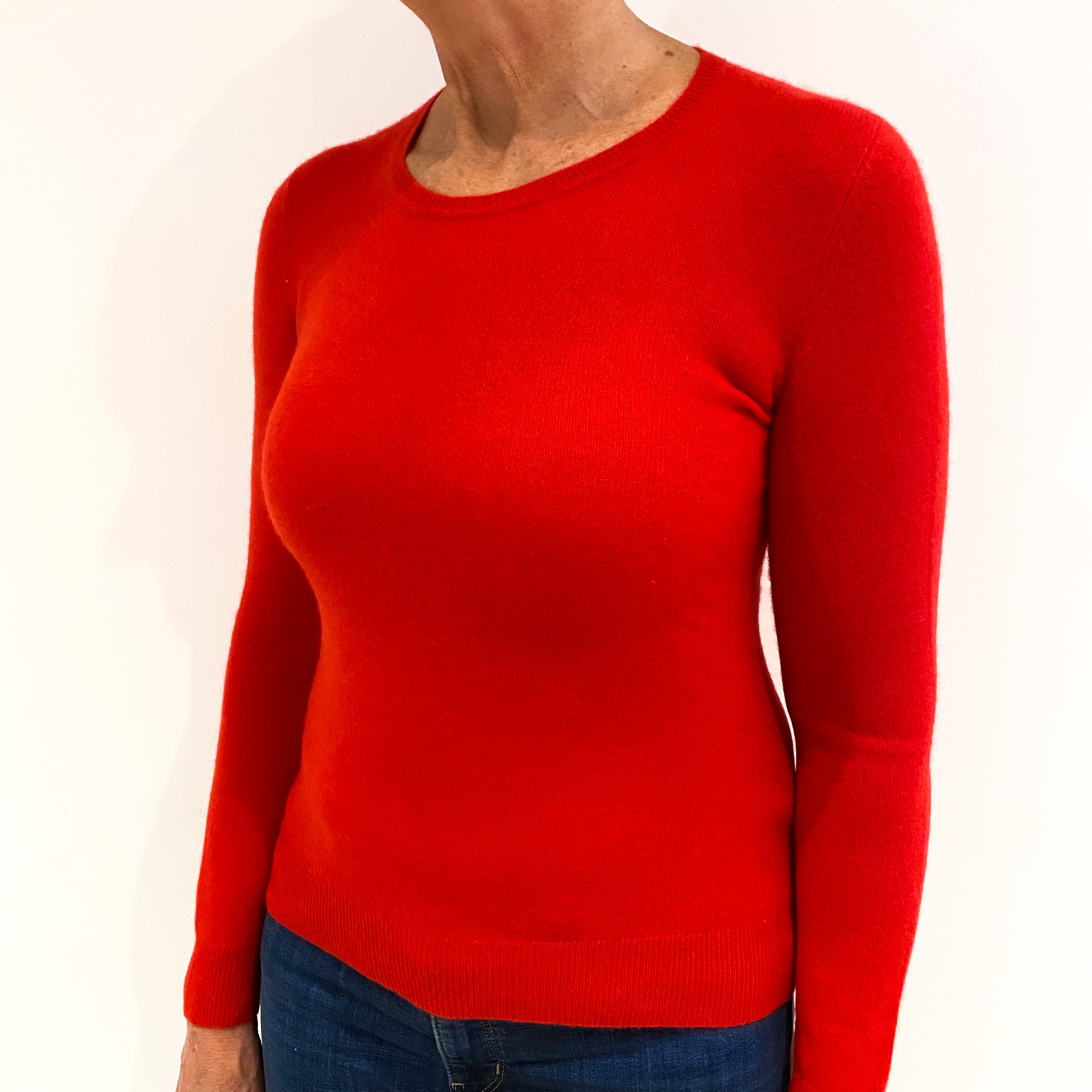 Vermillion Red Cashmere Crew Neck Jumper Medium