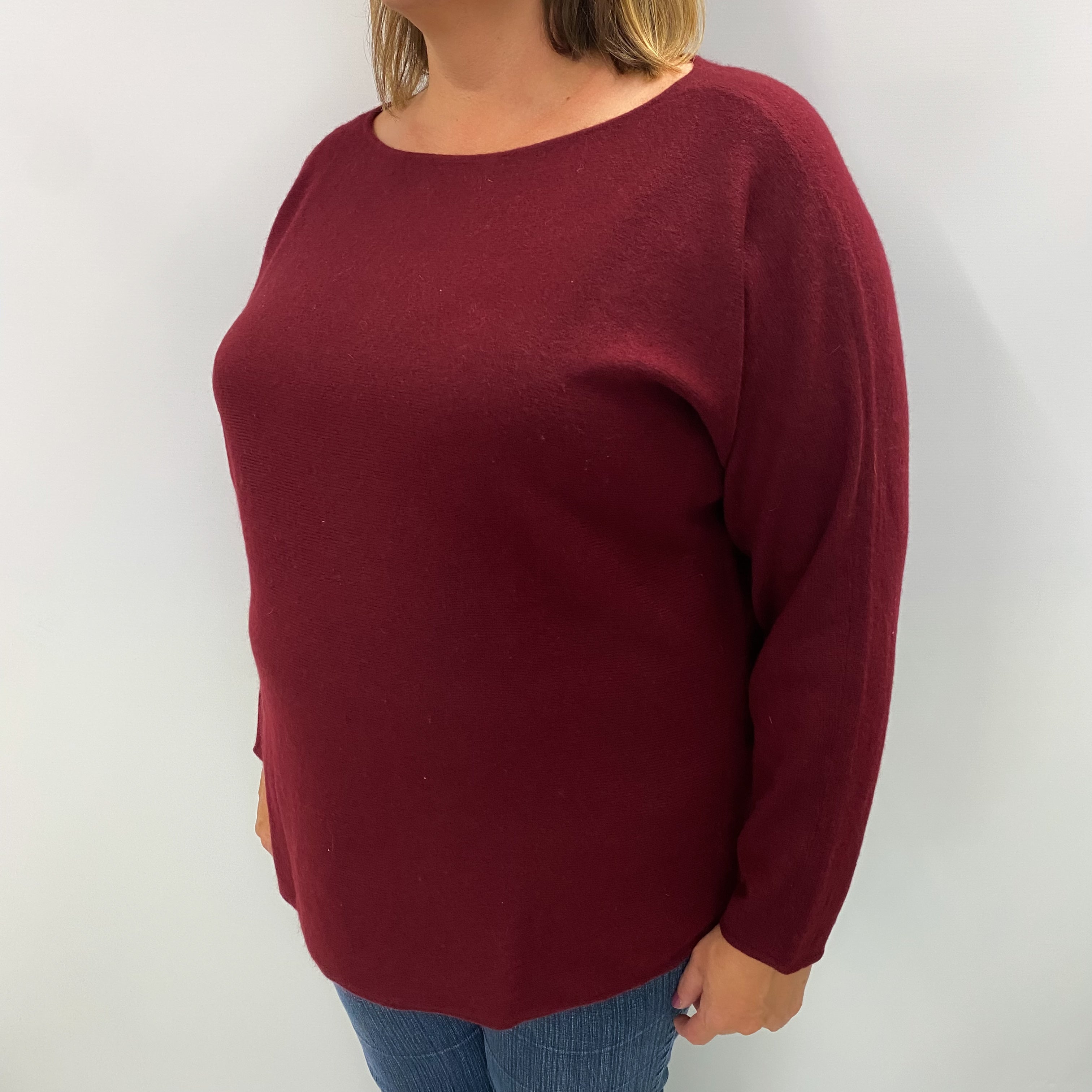 Wine Red Cashmere Slash Neck Jumper Extra Large