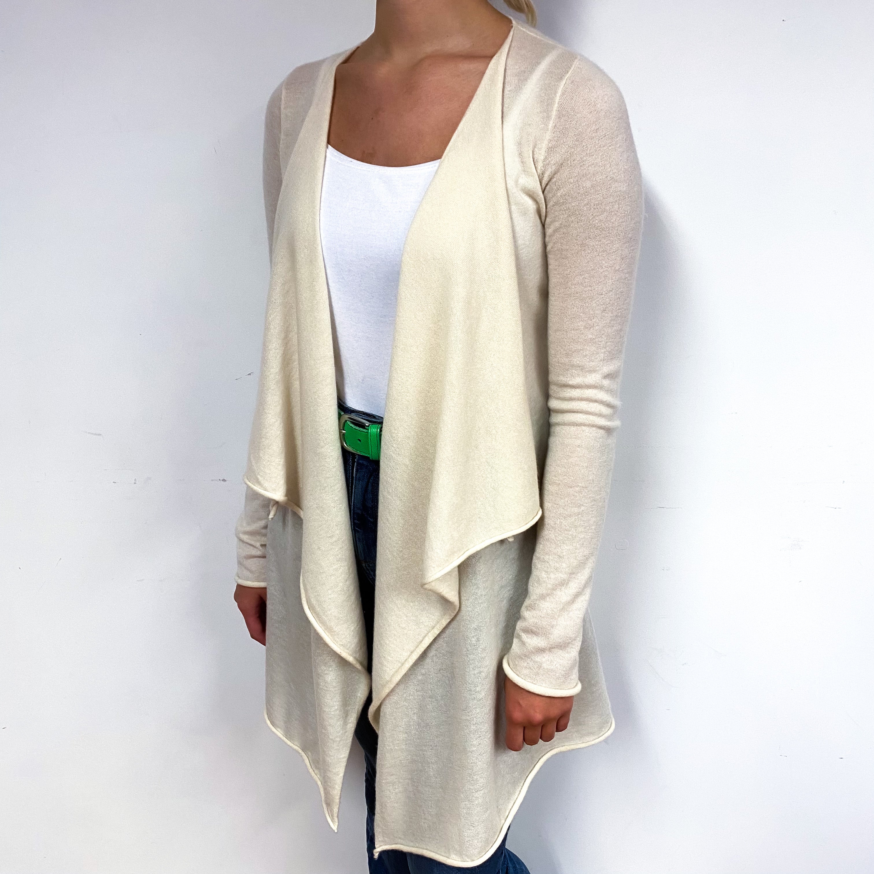 Vanilla Cream Cashmere Waterfall Cardigan Small