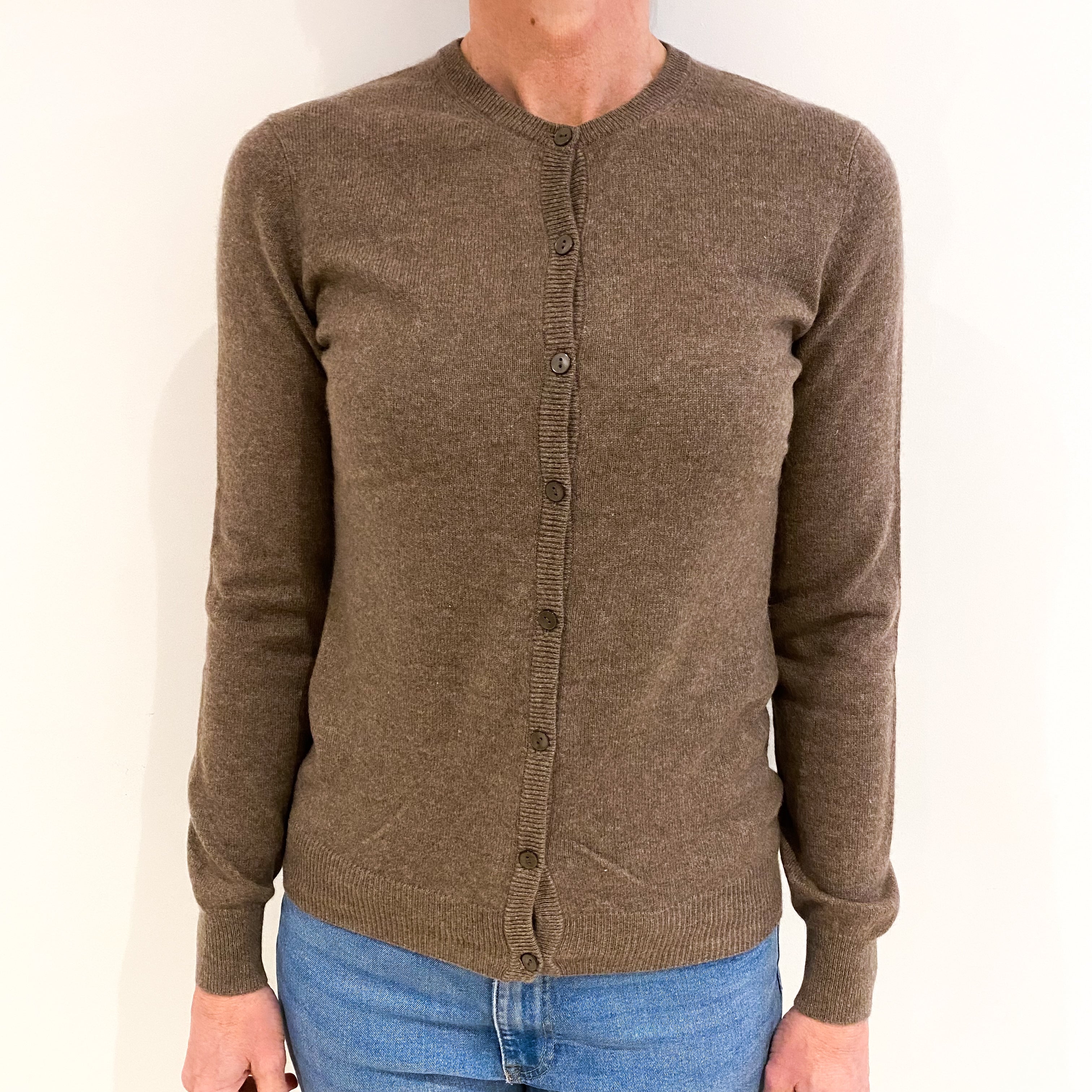 Donkey Brown Cashmere Crew Neck Cardigan Small