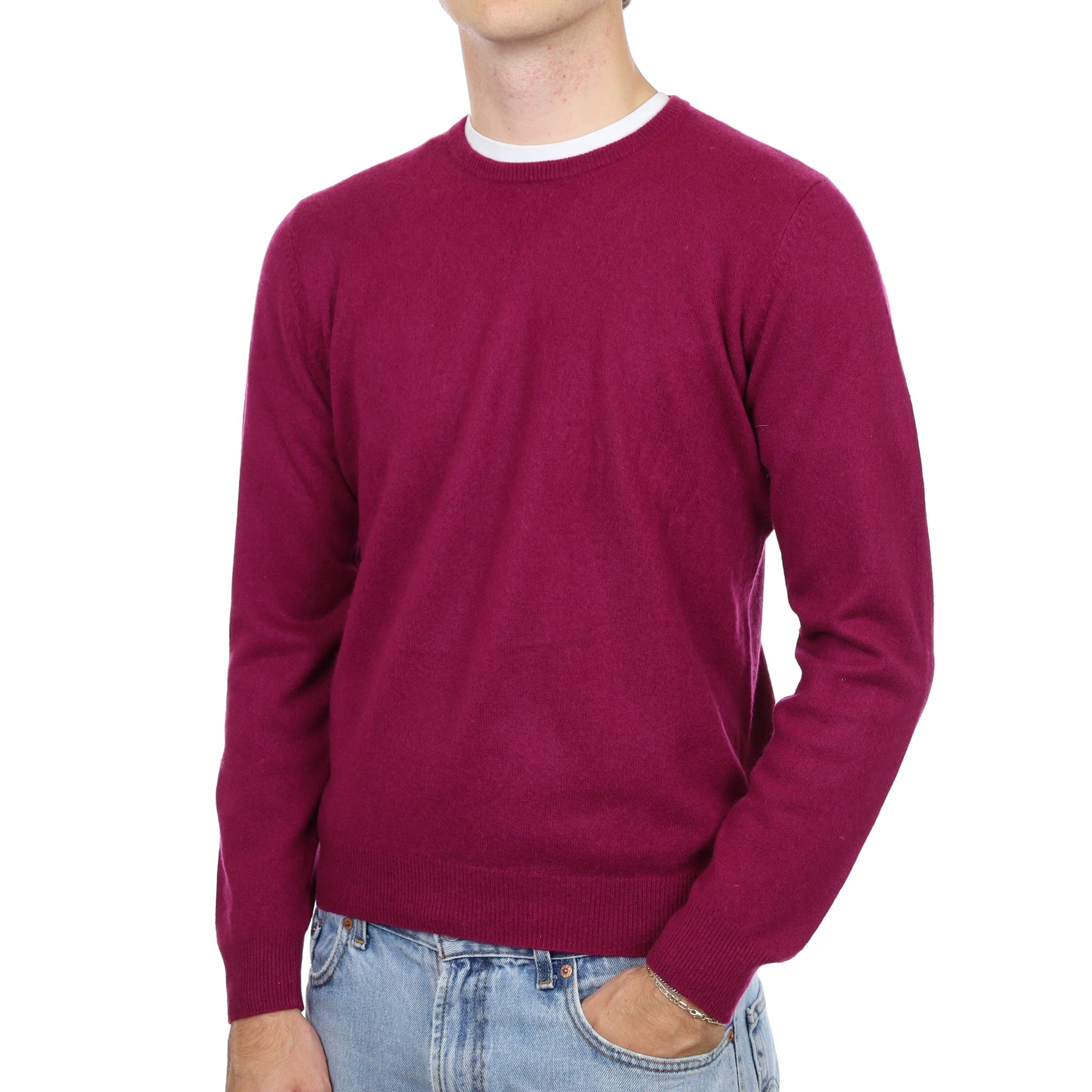 Men's Grape Purple Cashmere Crew Neck Jumper Medium