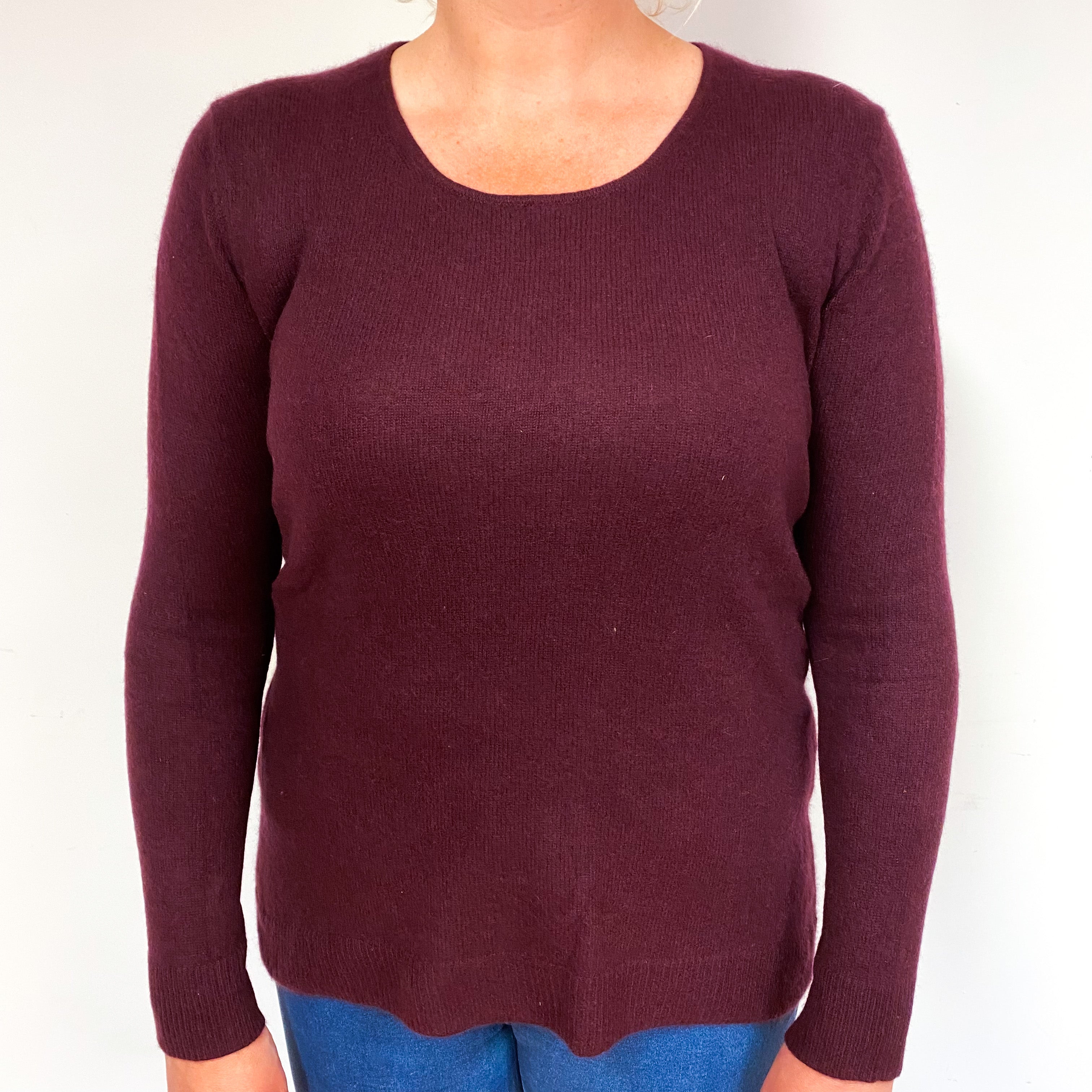 Wine Red Cashmere Crew Neck Jumper Large