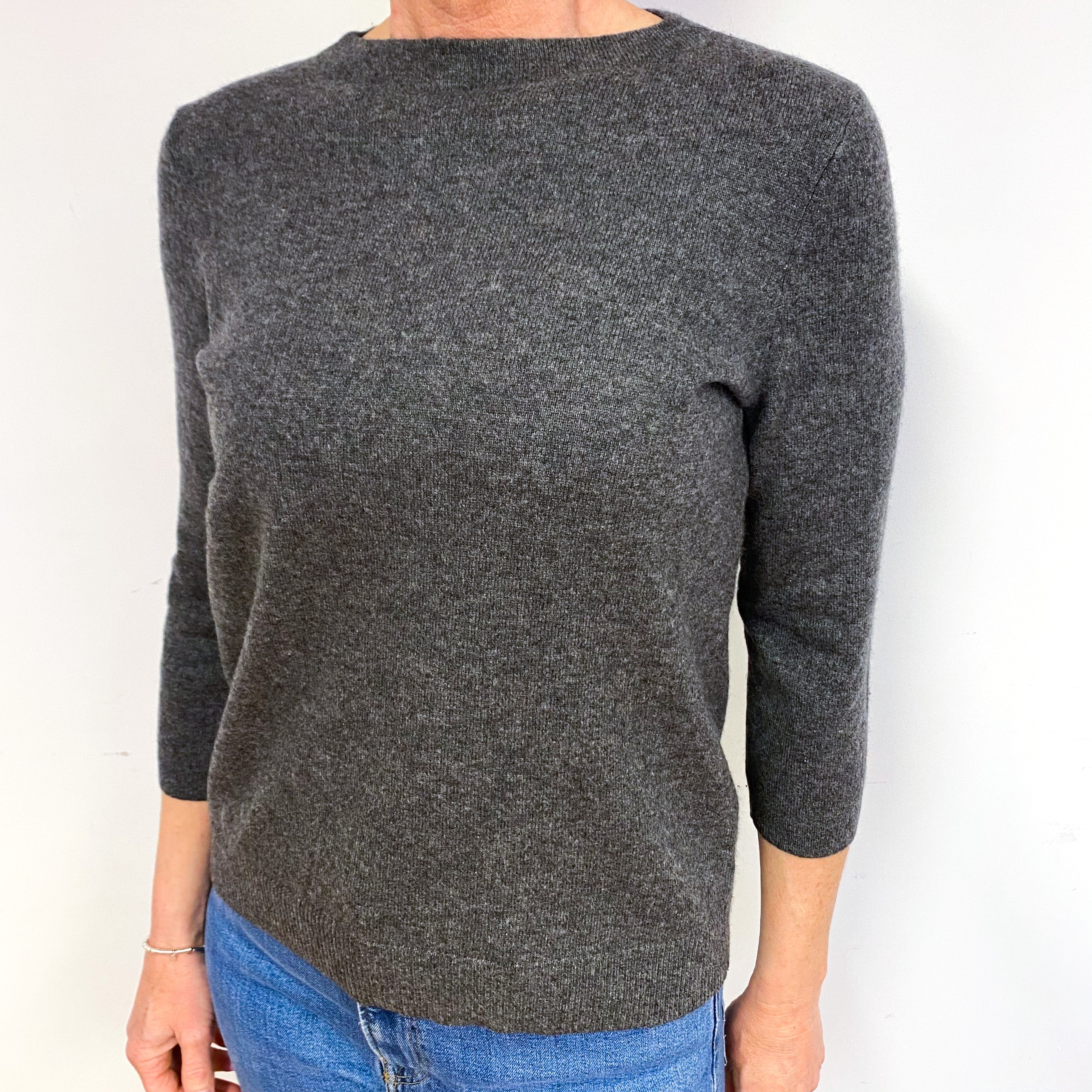 Slate Grey Cashmere Crew Neck Jumper Medium