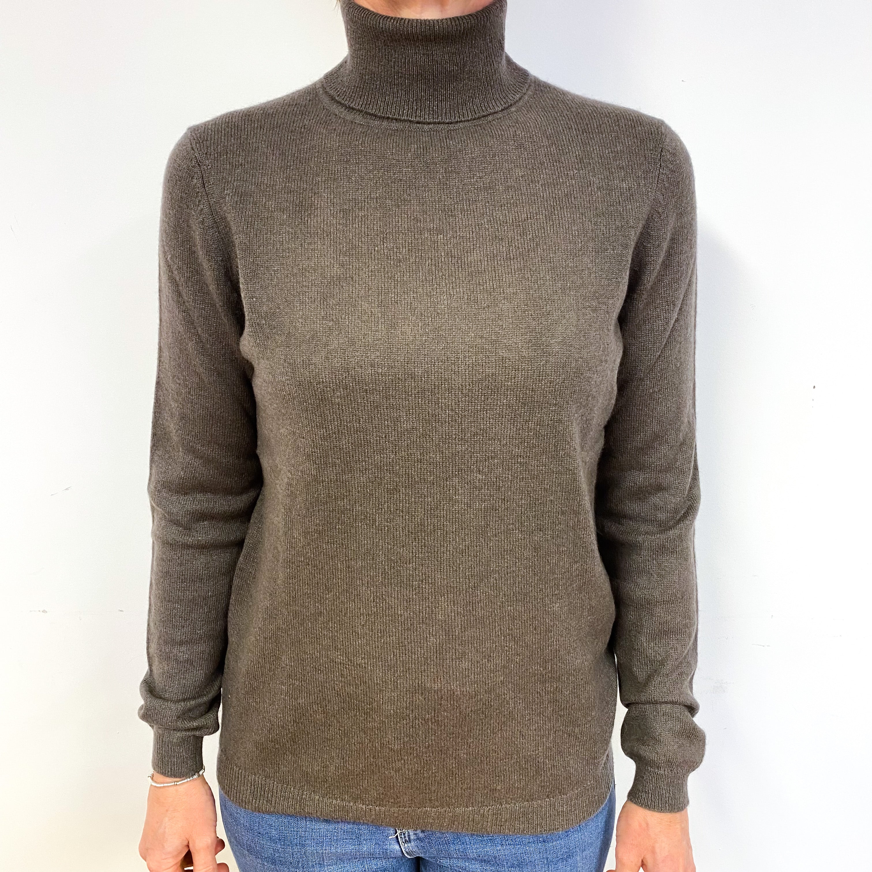 Walnut Brown Cashmere Polo Neck Jumper Medium