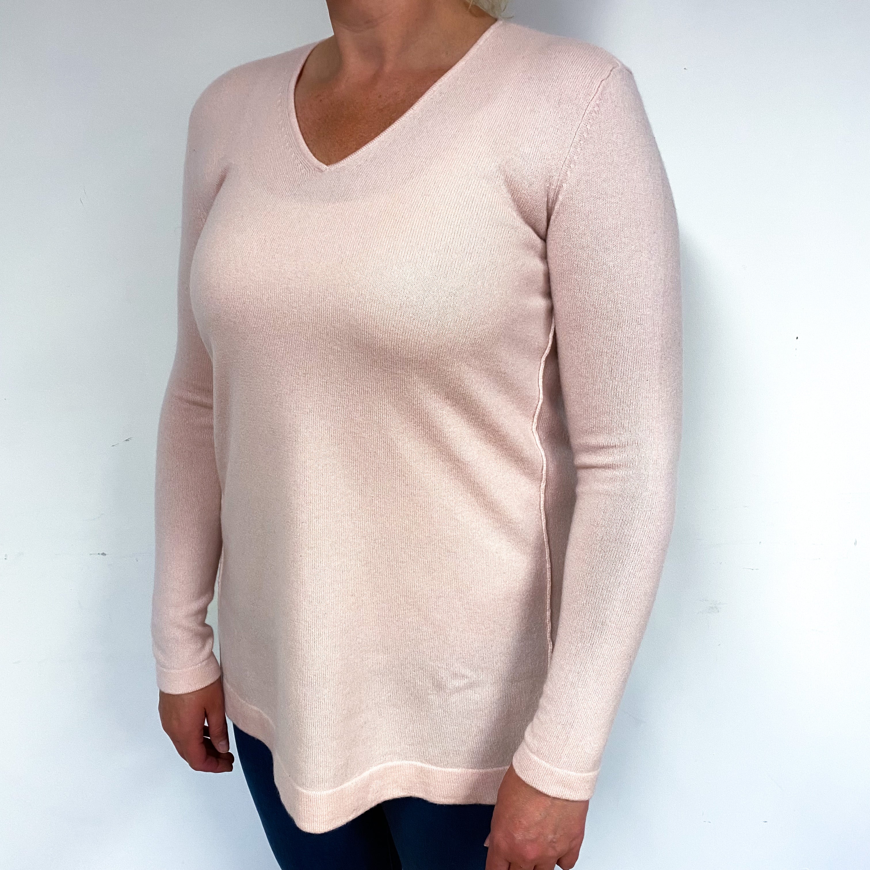 Shell Pink Cashmere V-Neck Jumper Large