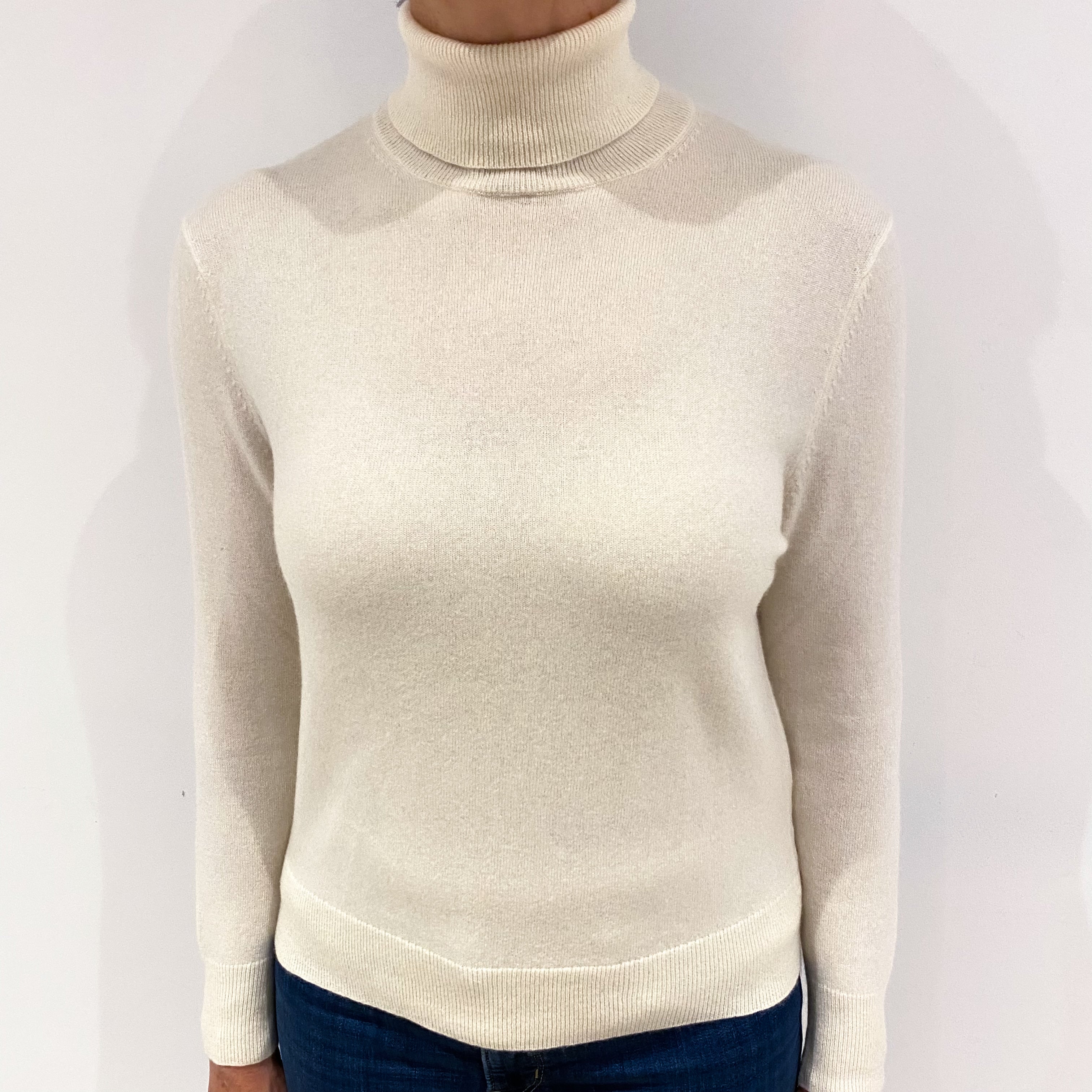 Vanilla Cream Cashmere Polo Neck Jumper Medium