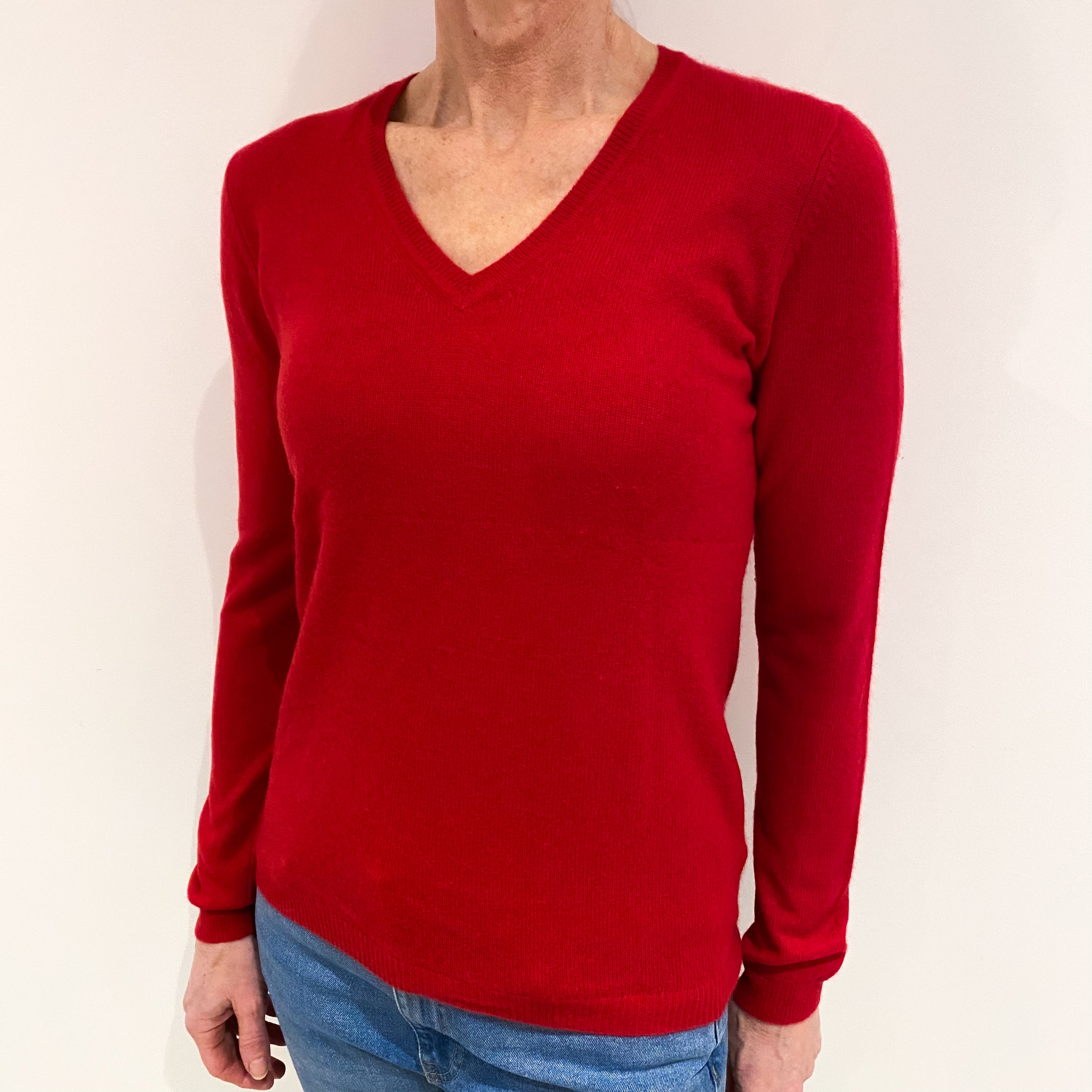 Ruby Red Cashmere V Neck Jumper Small