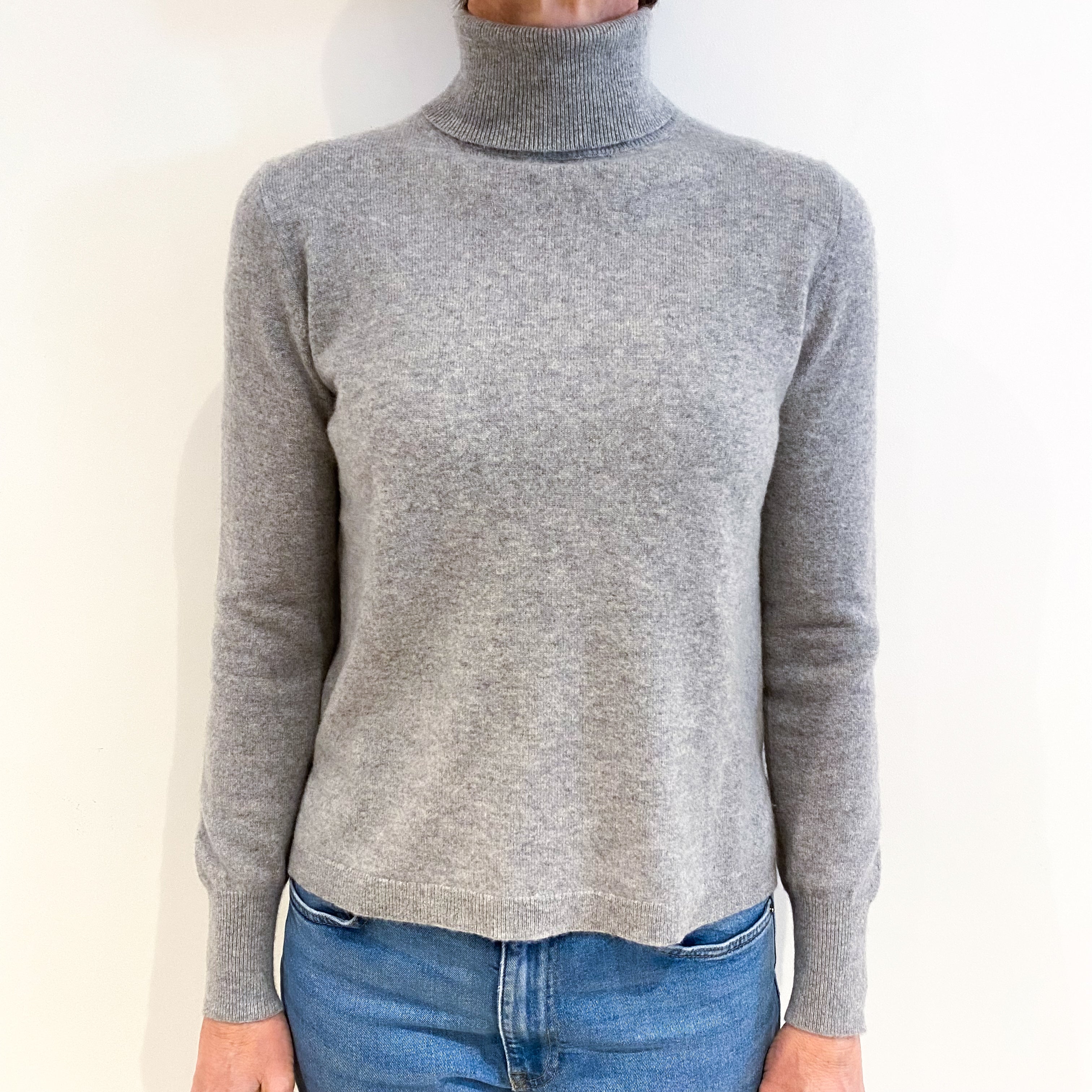 Smoke Grey Cashmere Polo Neck Jumper Small