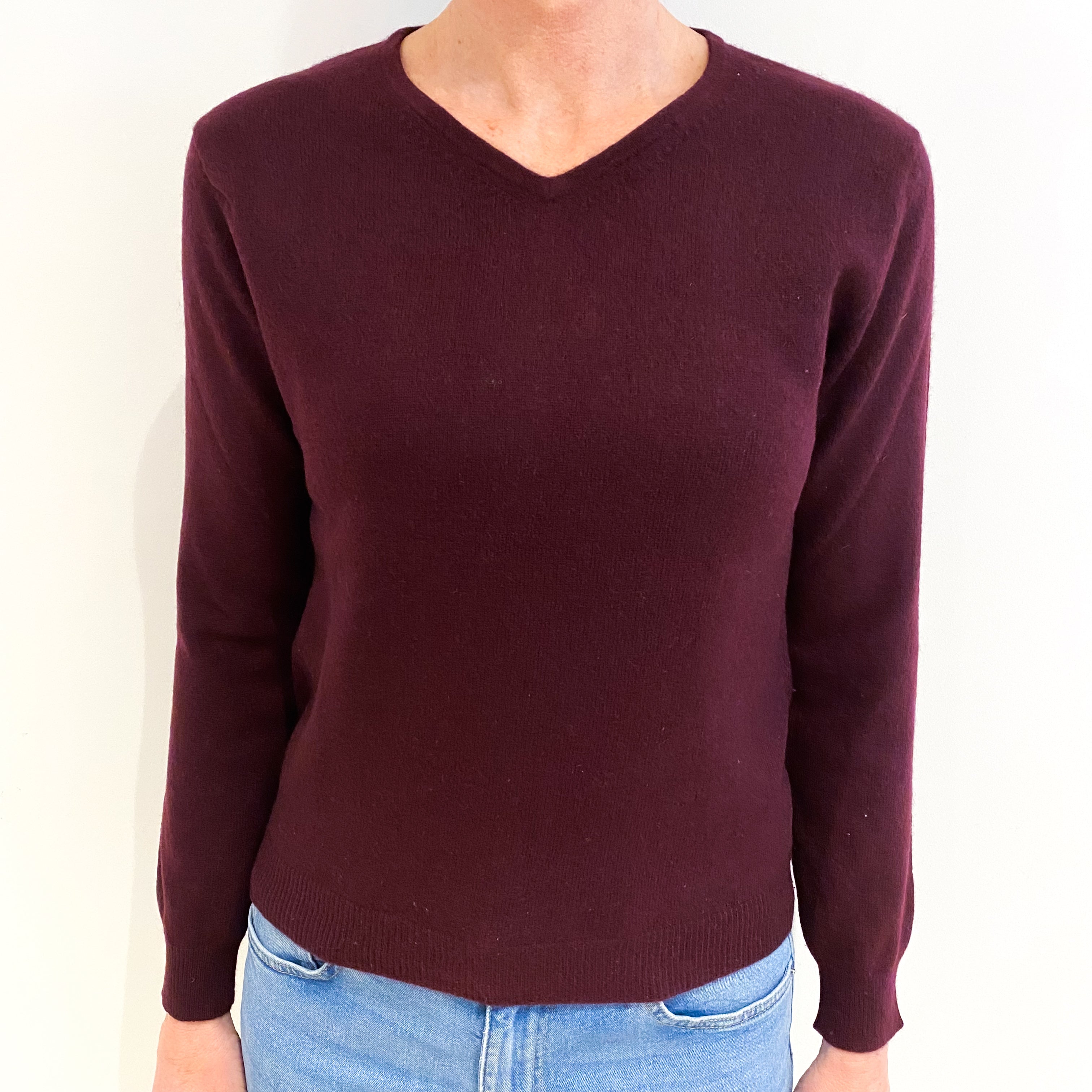 Mulberry Purple Cashmere V Neck Jumper Small