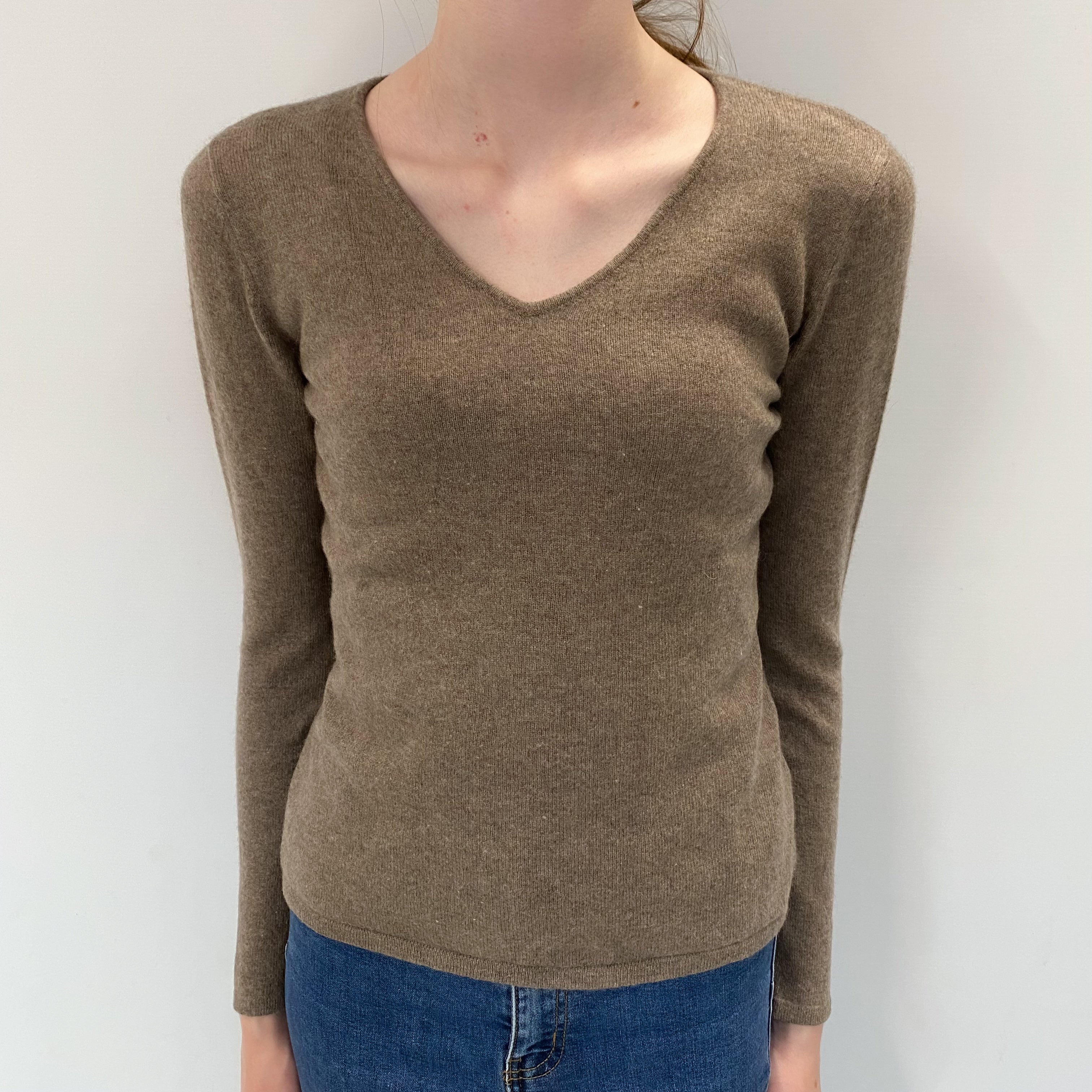 Mocha Brown Cashmere V Neck Jumper Extra Small