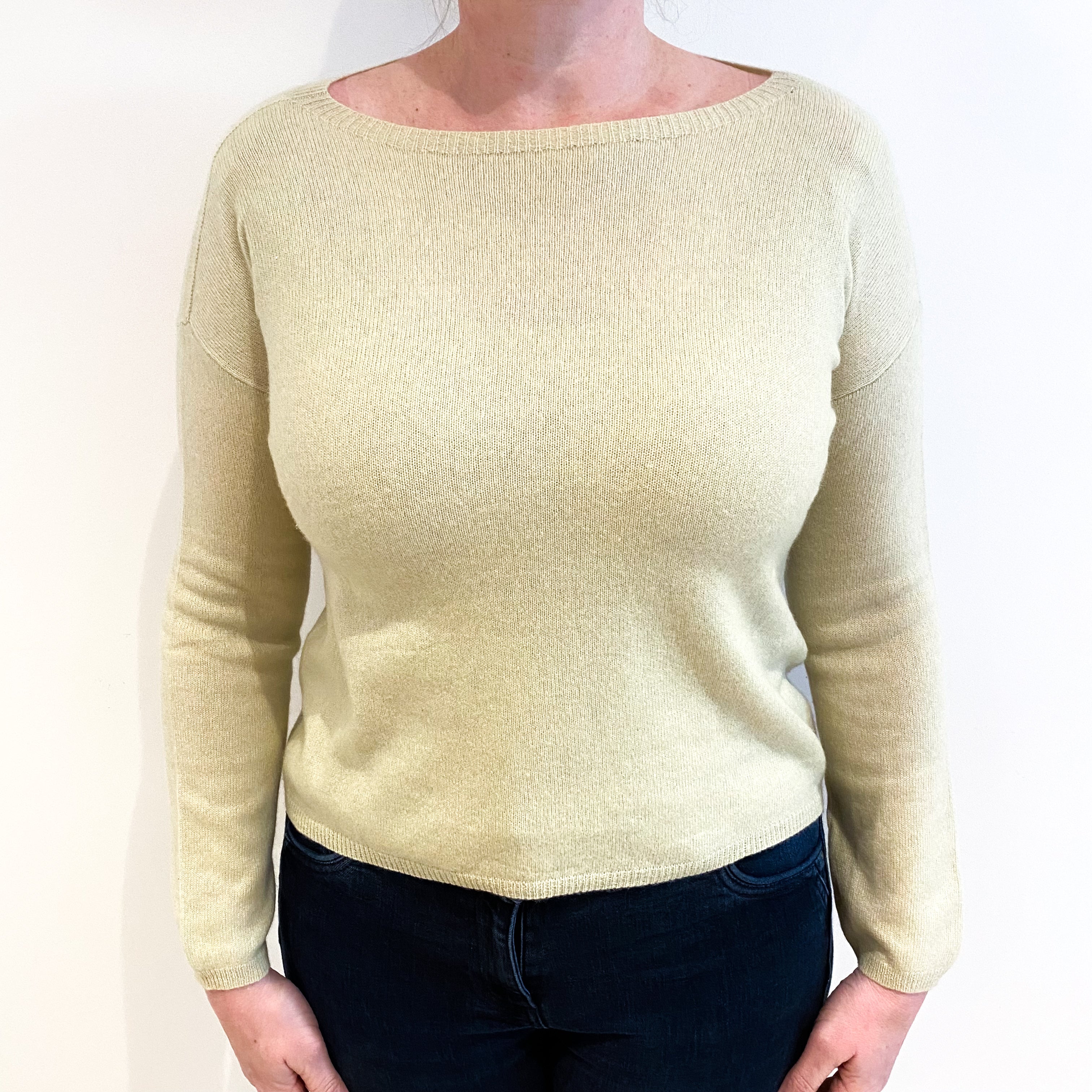 Primrose Yellow Cashmere Slash Neck Jumper Large