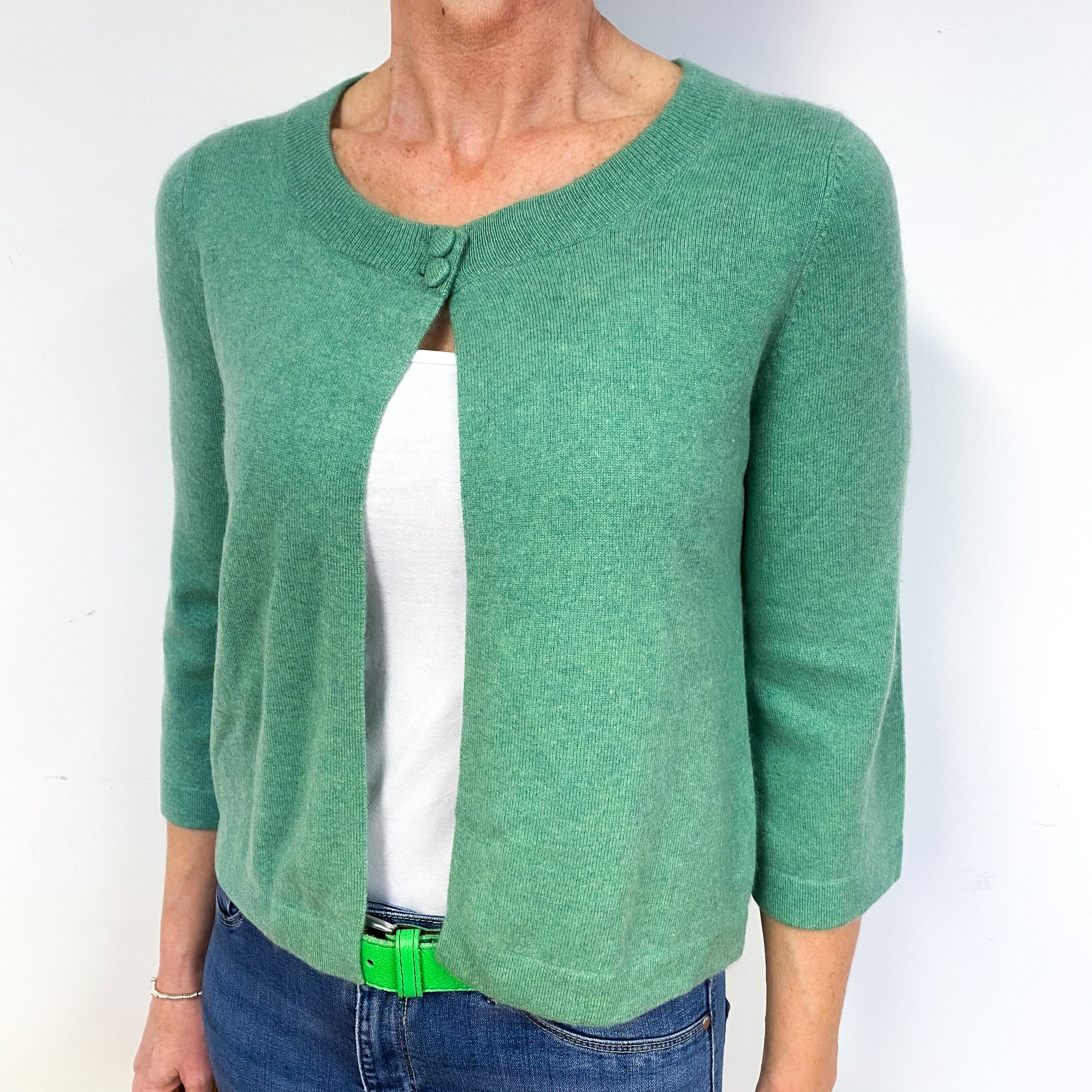 Pear Green Cropped Cashmere Cardigan Medium