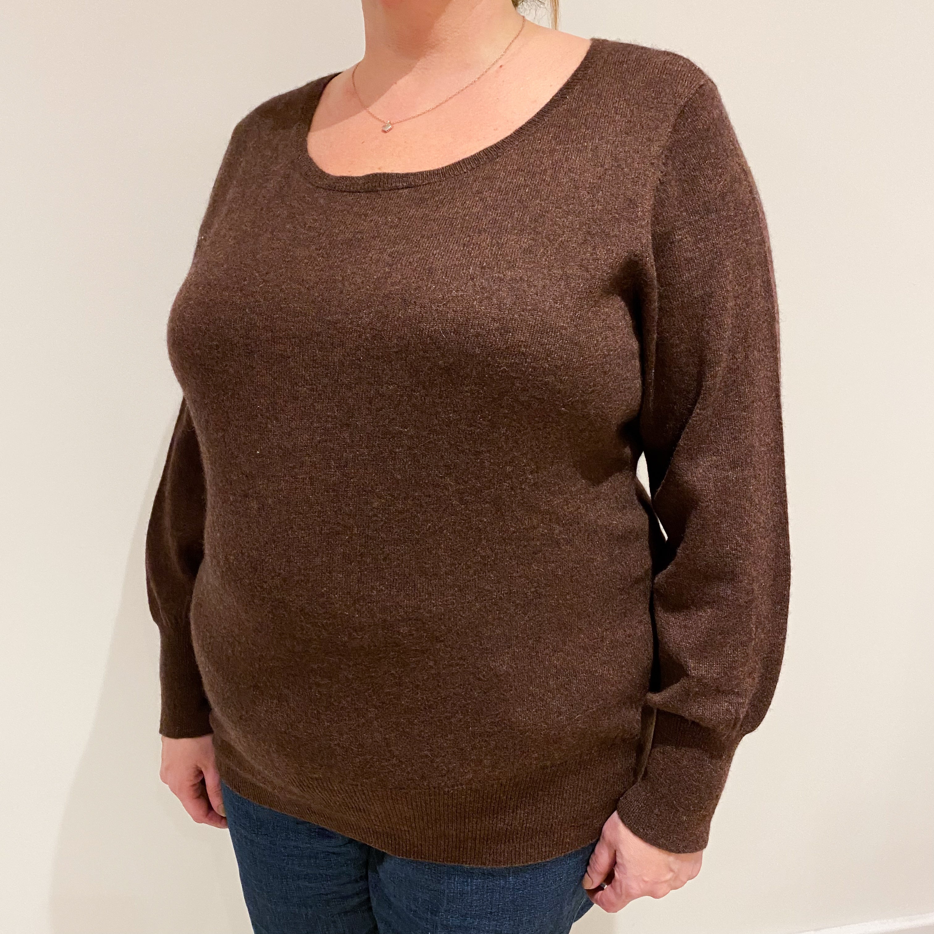 Umber Brown Cashmere Scoop Neck Jumper Extra Extra Large