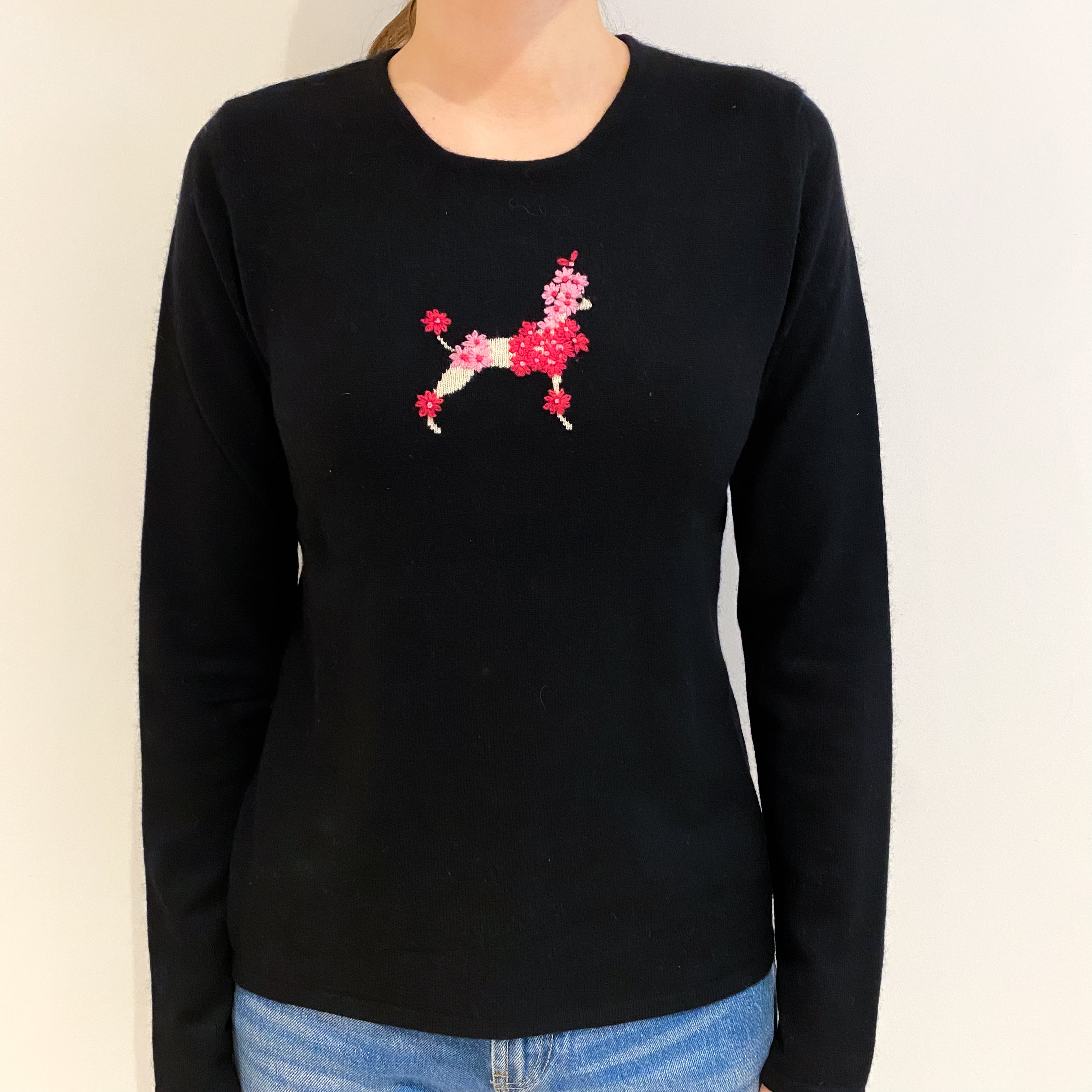 Black Pink Poodle Cashmere Crew Neck Jumper Extra Small