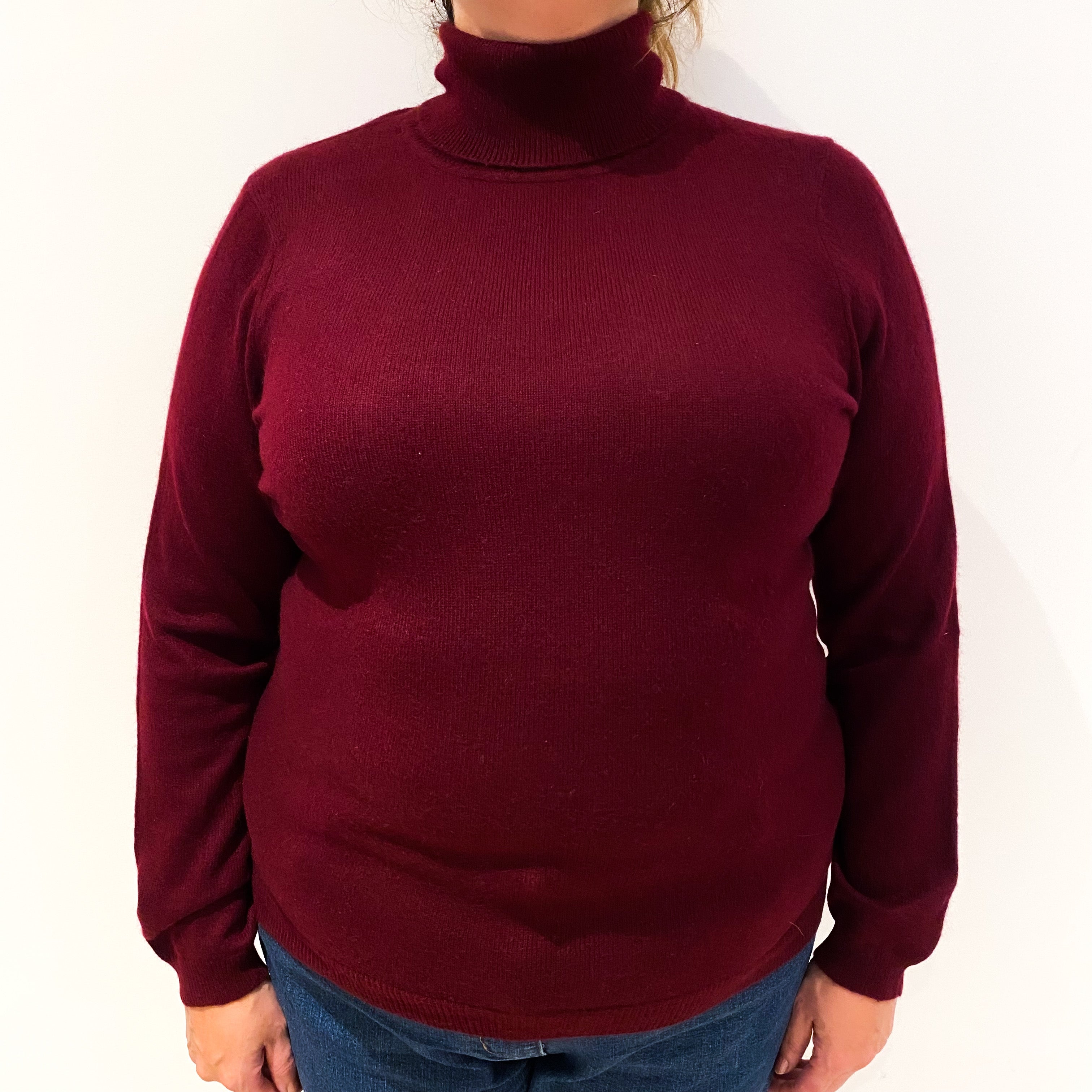 Wine Red Cashmere Polo Neck Jumper Extra Large