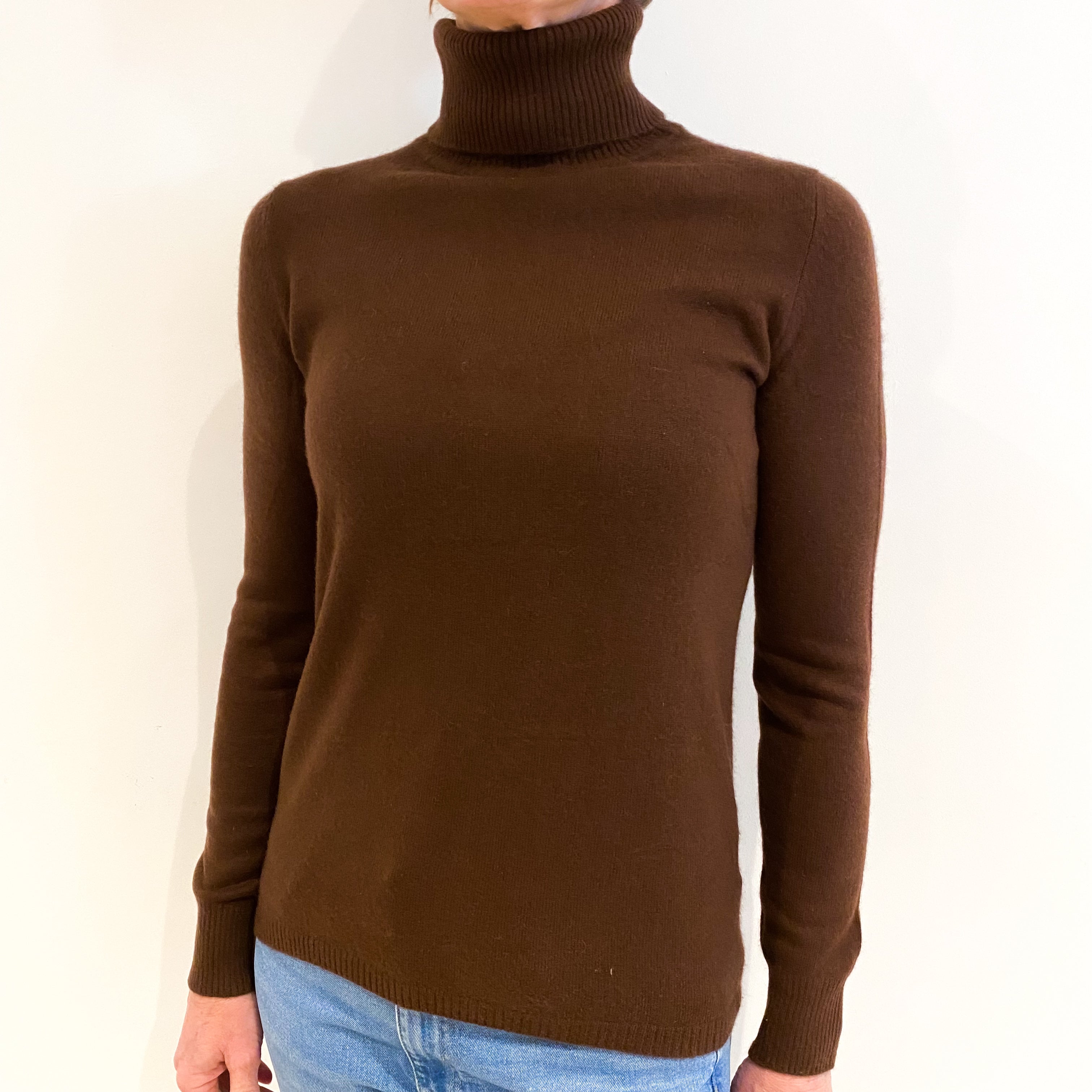 Mahogany Brown Cashmere Polo Neck Jumper Small