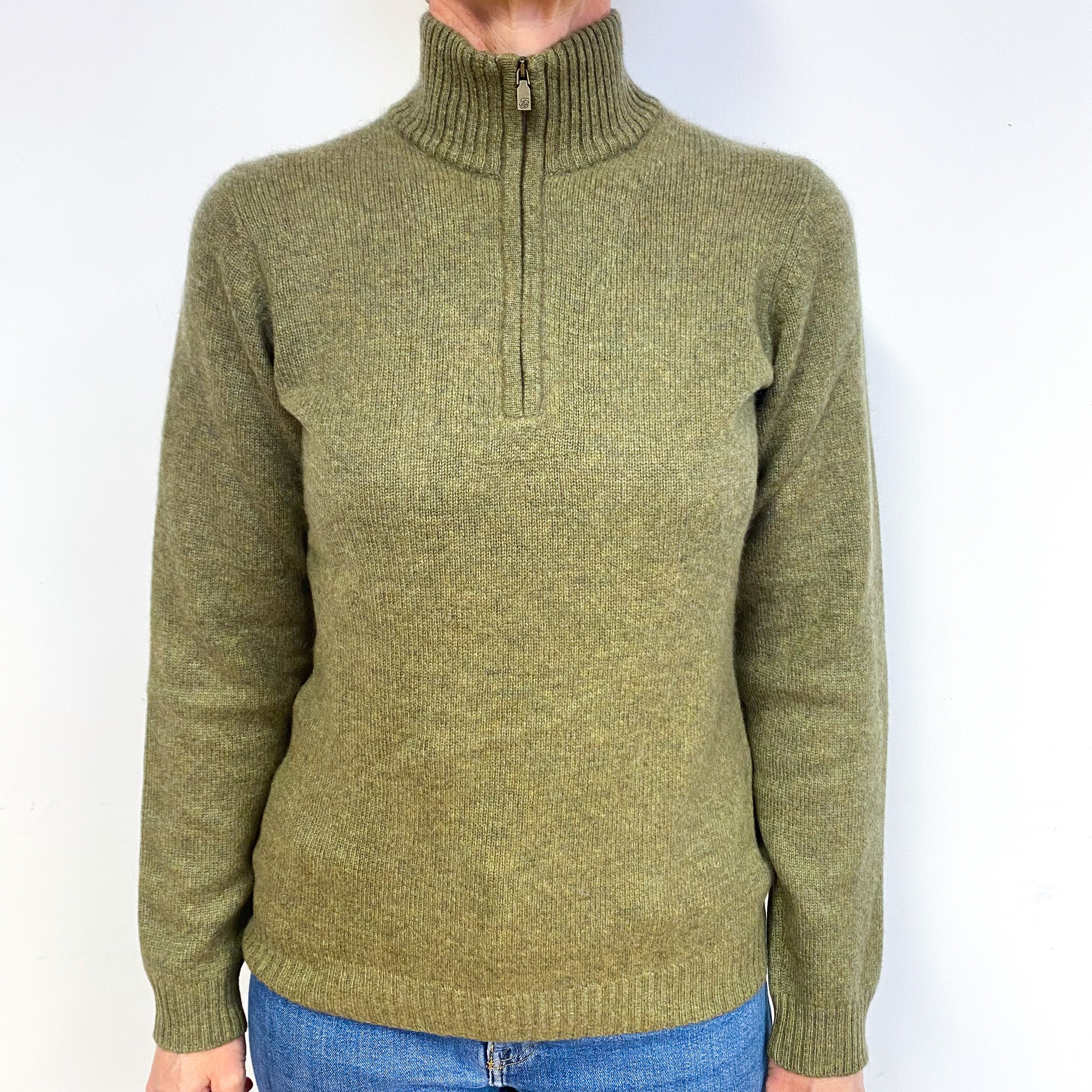 Olive Green Cashmere Polo Neck Jumper Medium