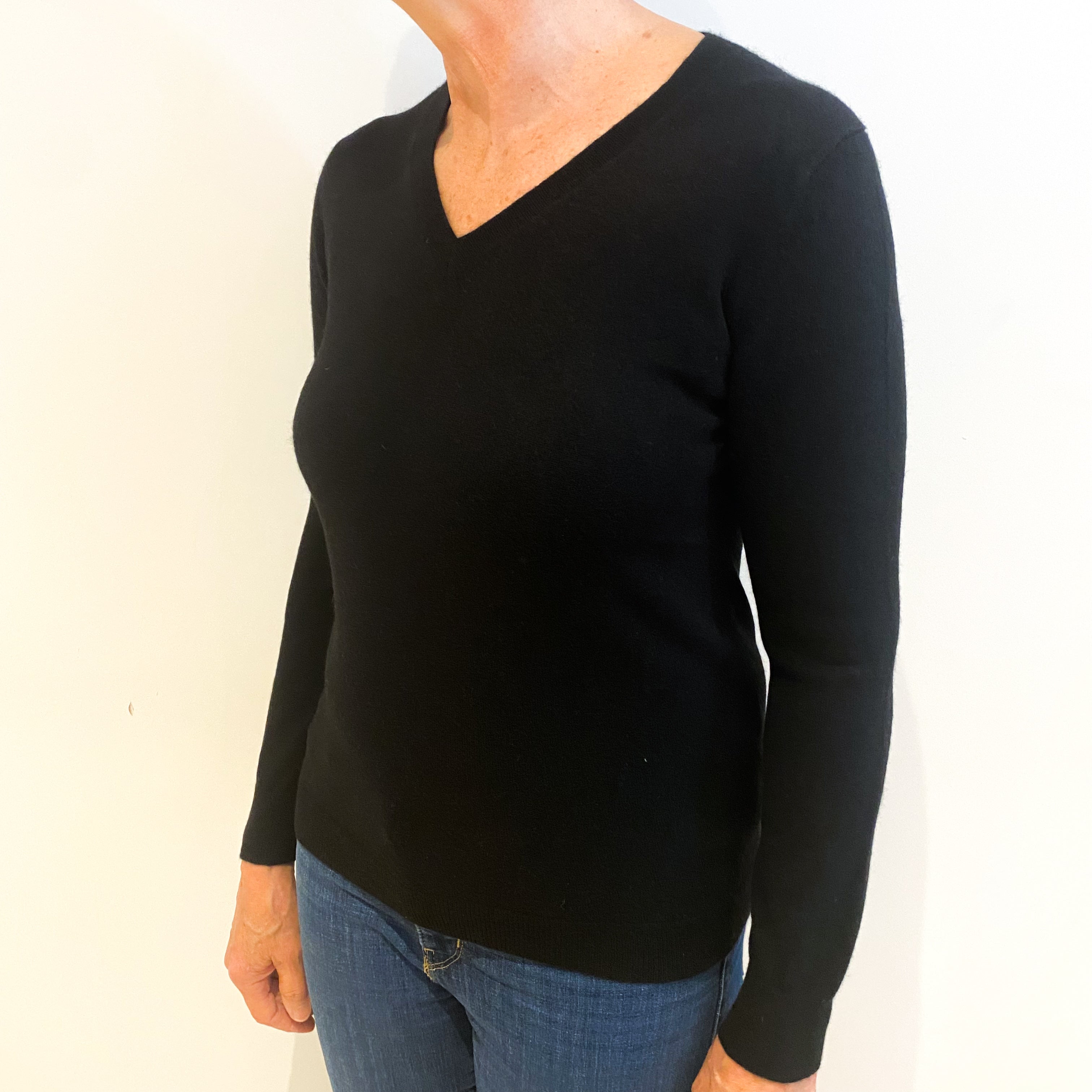 Black Cashmere V Neck Jumper Medium