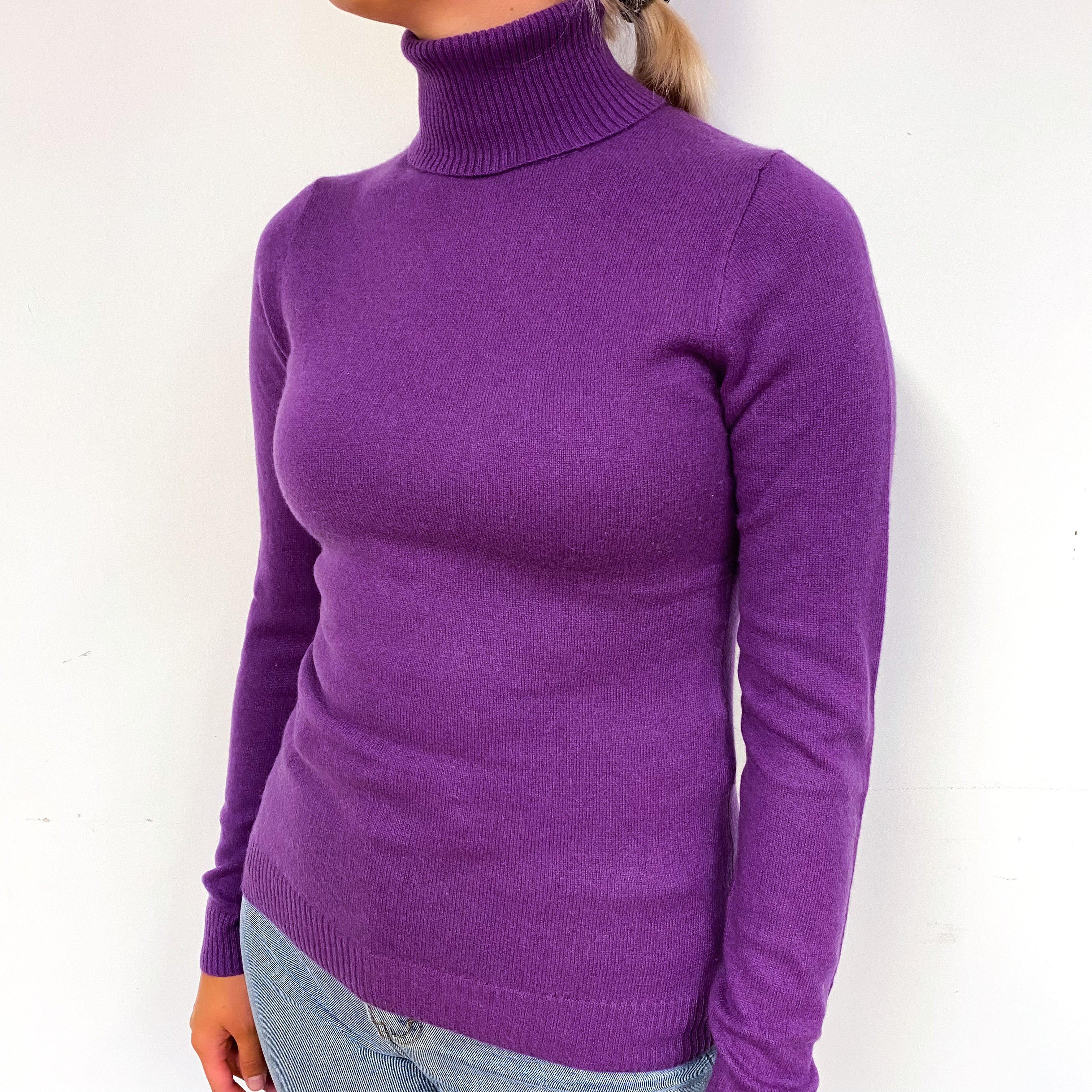 Viola Purple Cashmere Polo Neck Jumper Small