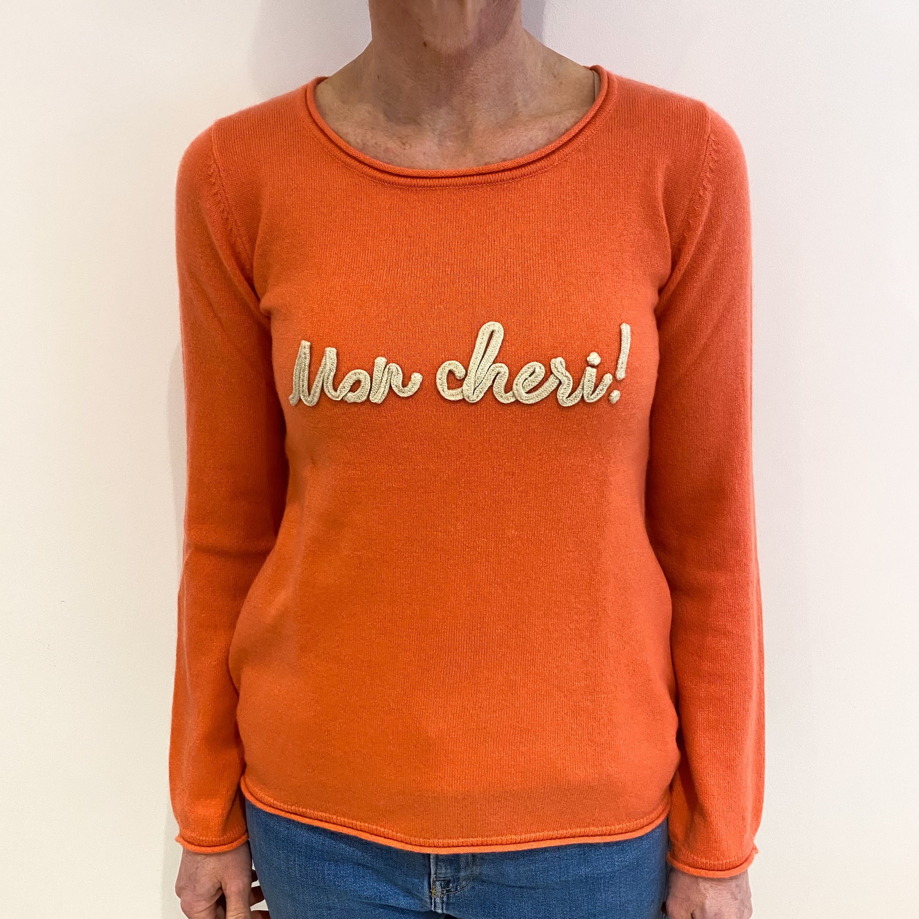 Crab Orange Slogan Cashmere Crew Neck Jumper Small