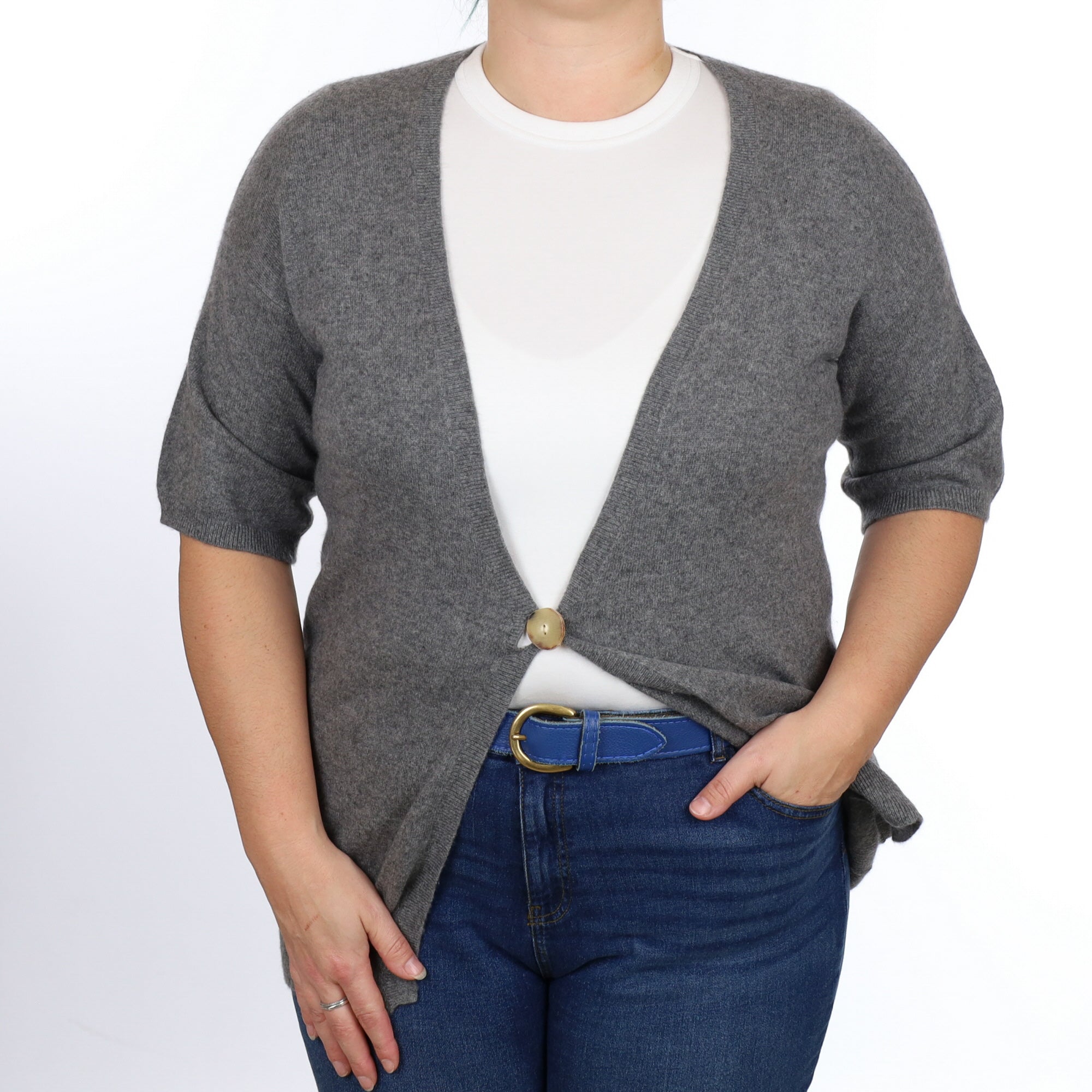 Slate Grey Cashmere V Neck Cardigan Large