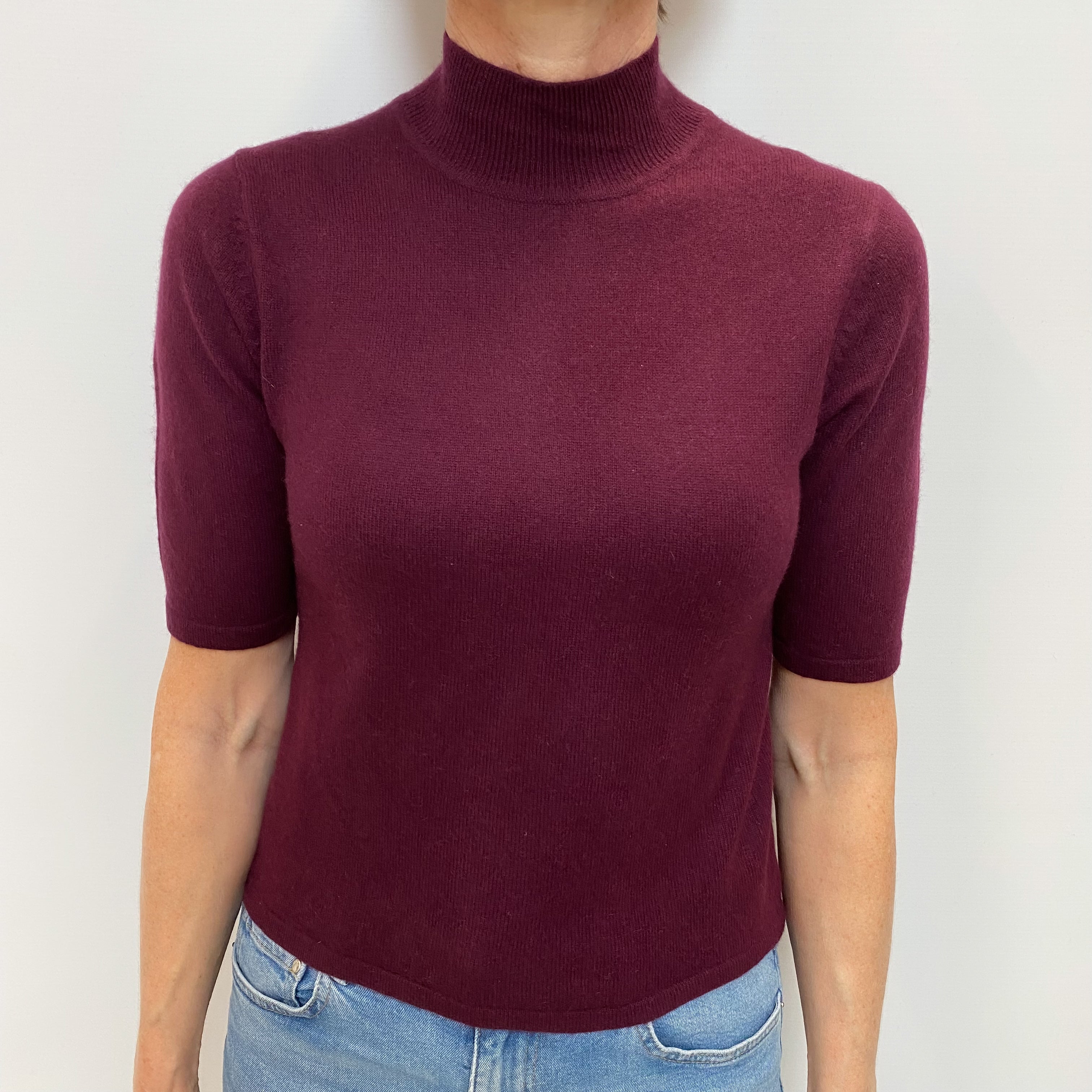 Mulberry Purple Cashmere Turtle Neck Short Sleeved Jumper Small