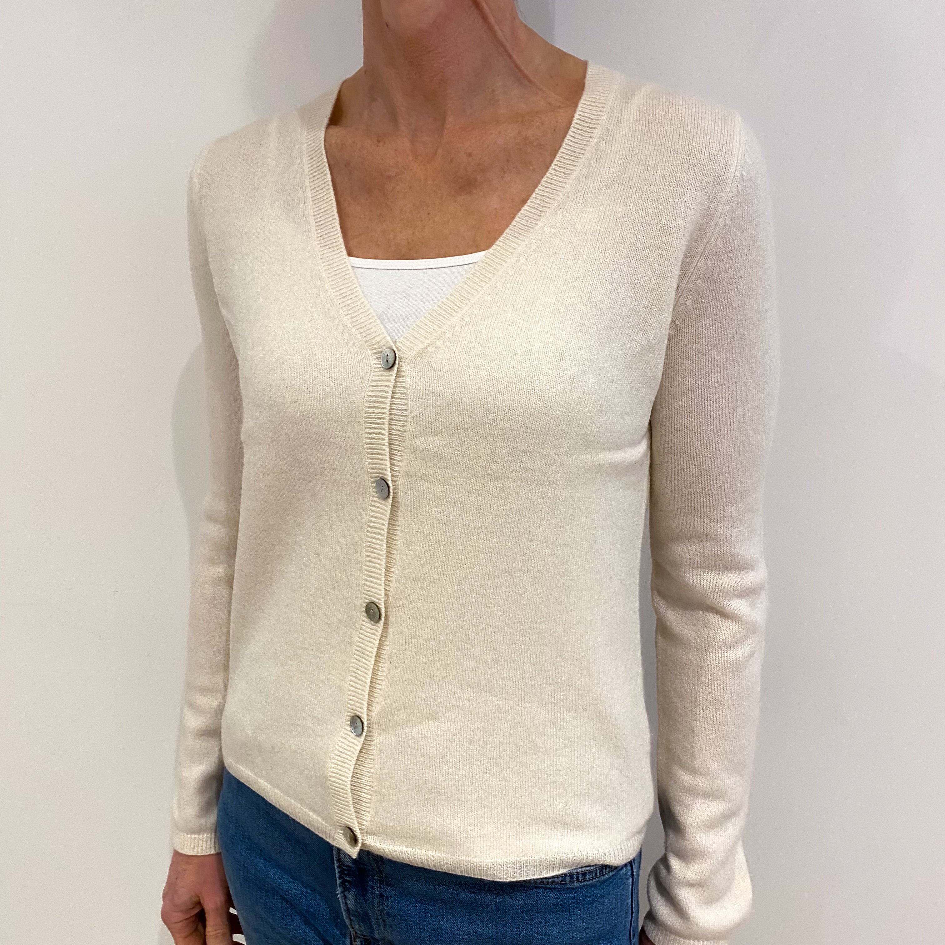 Winter White Cashmere V Neck Jumper Small