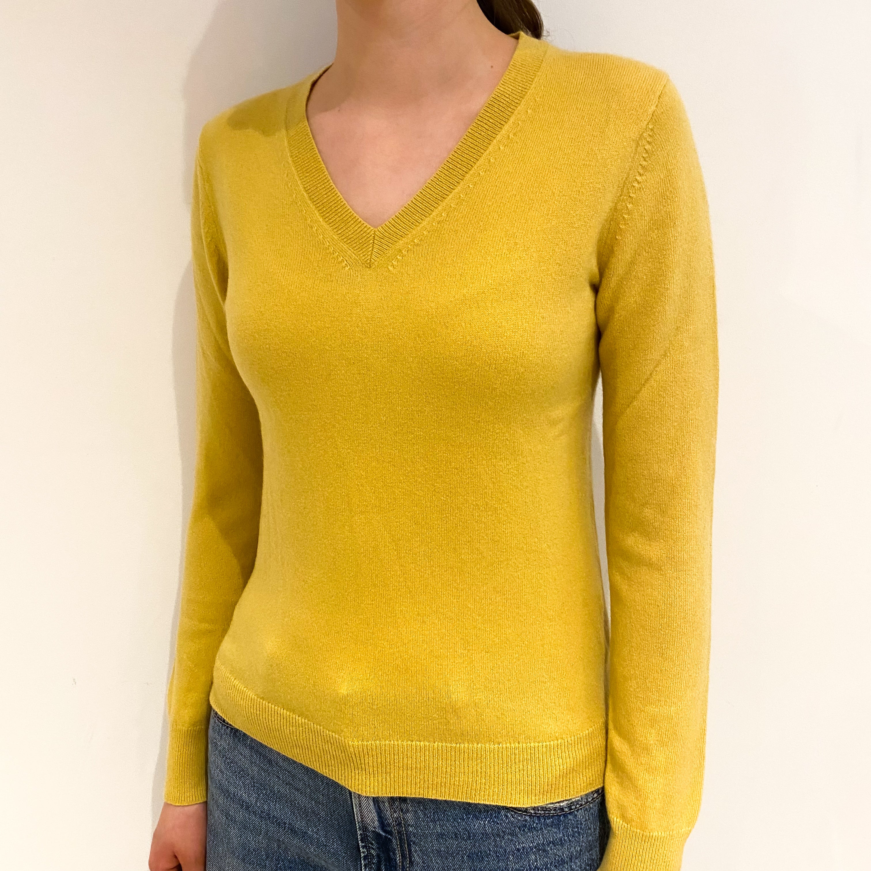 Pineapple Yellow Cashmere V Neck Jumper Extra Small