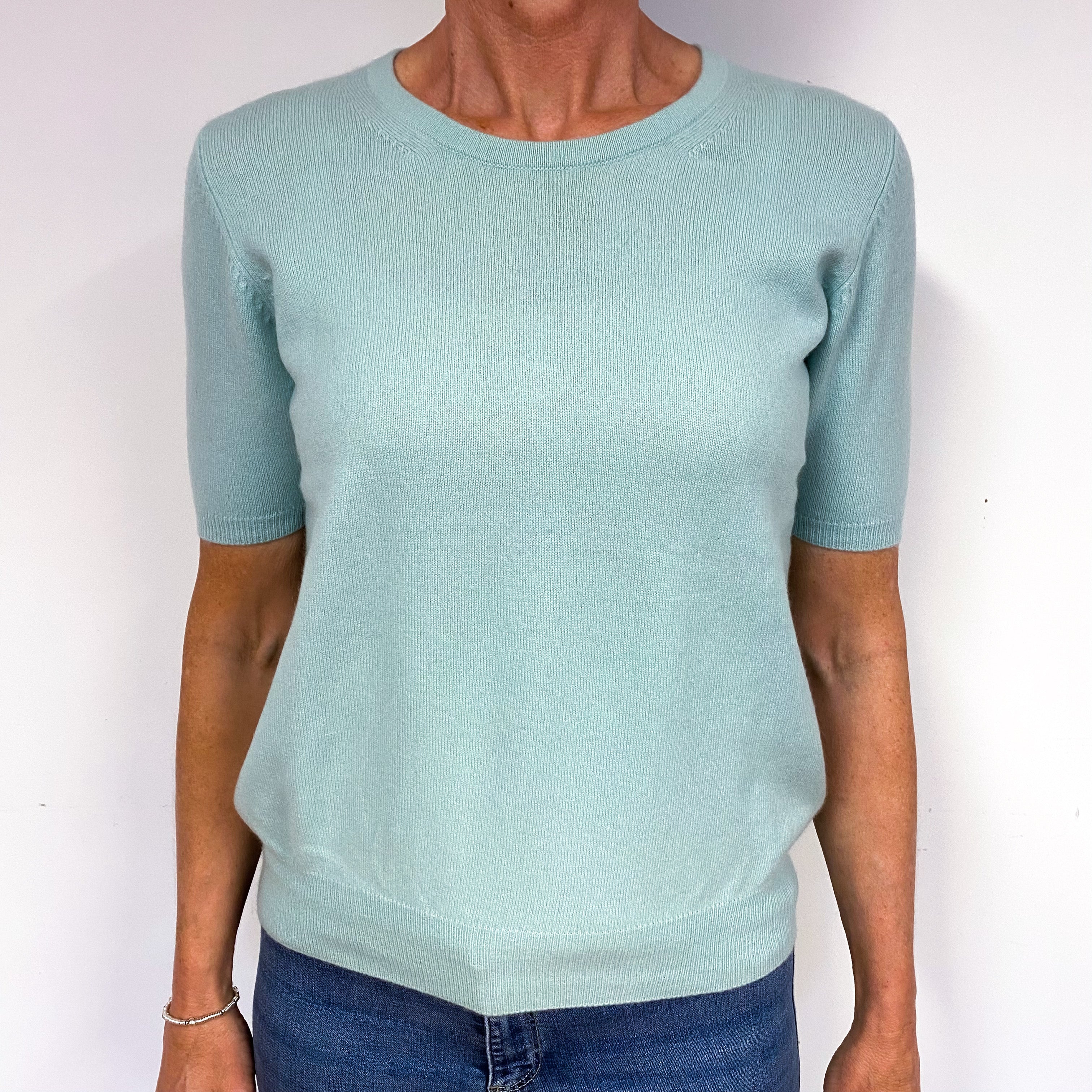 Mint Green Cashmere Short Sleeve Jumper Medium