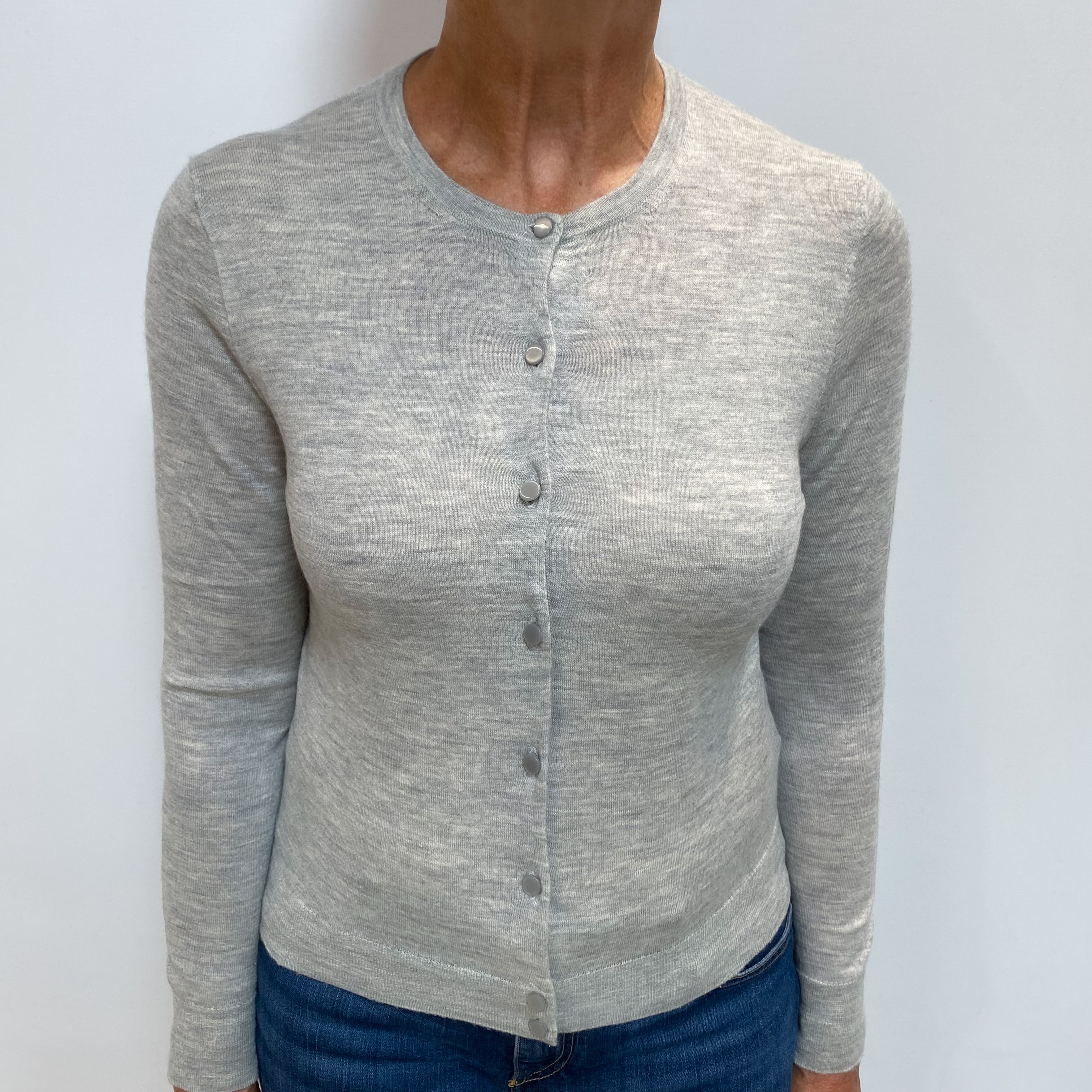 Mist Grey Cashmere Crew Cardigan Medium