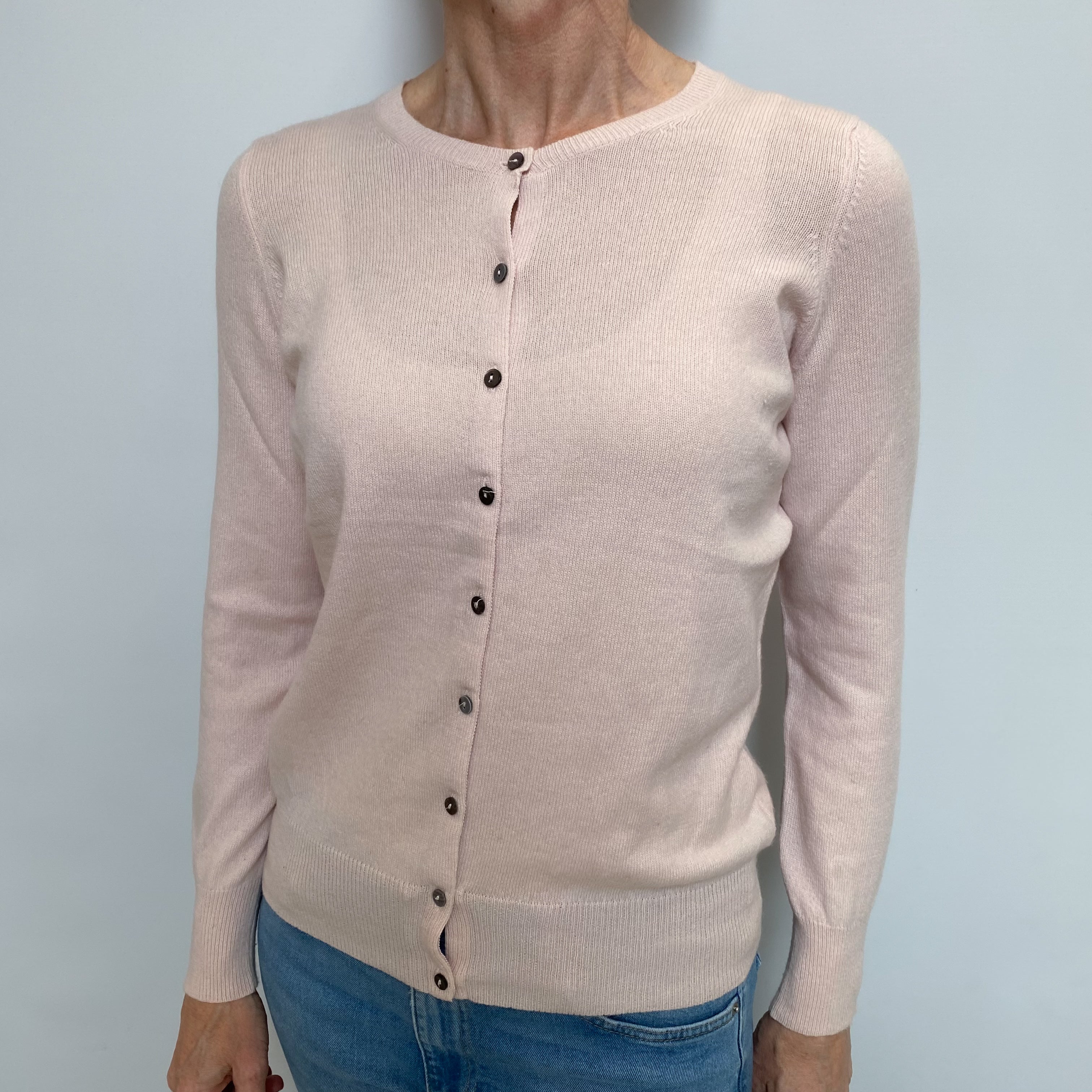 Ice Pink Cashmere Crew Neck Cardigan Small