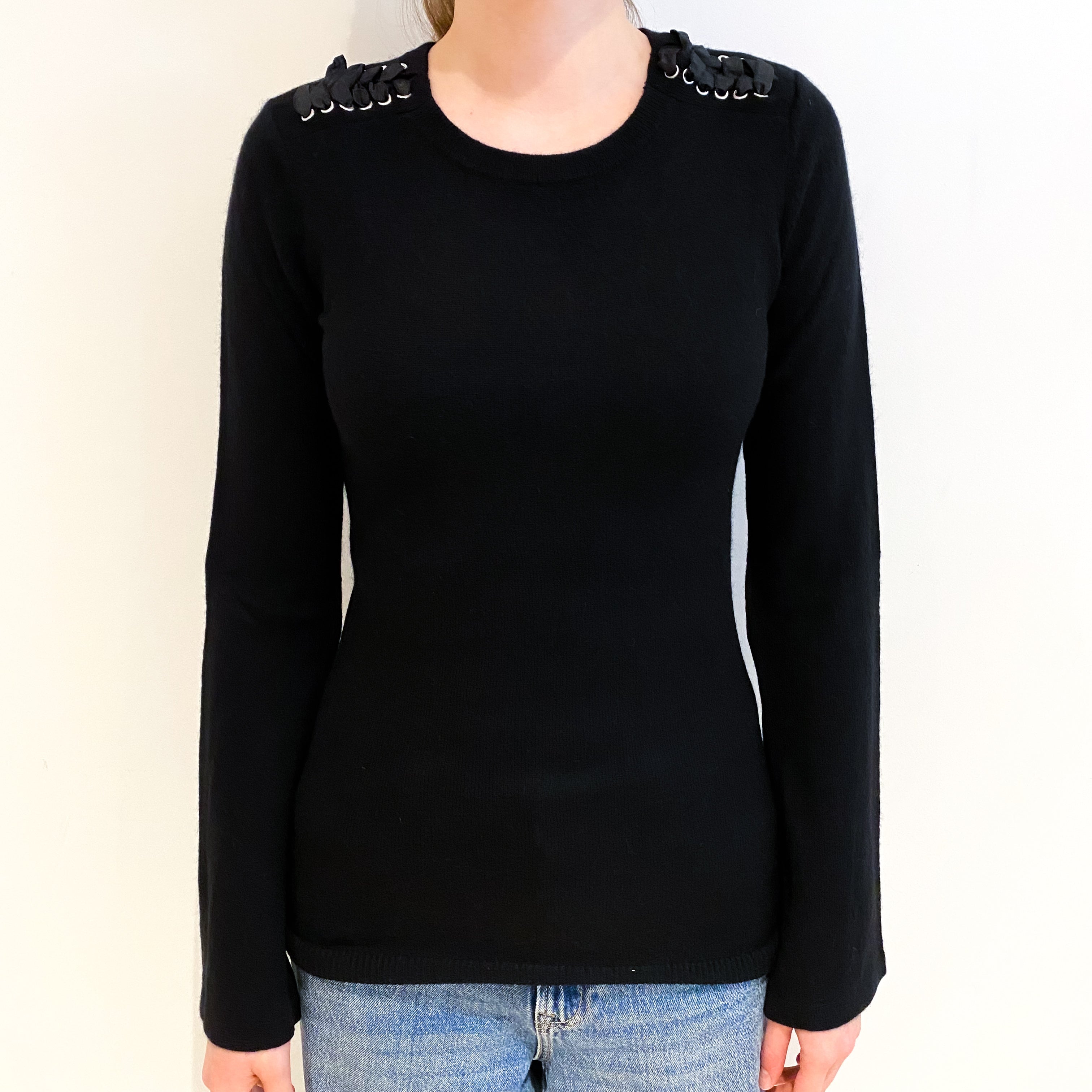 Black Cashmere Flared Sleeve Crew Neck Jumper Extra Small