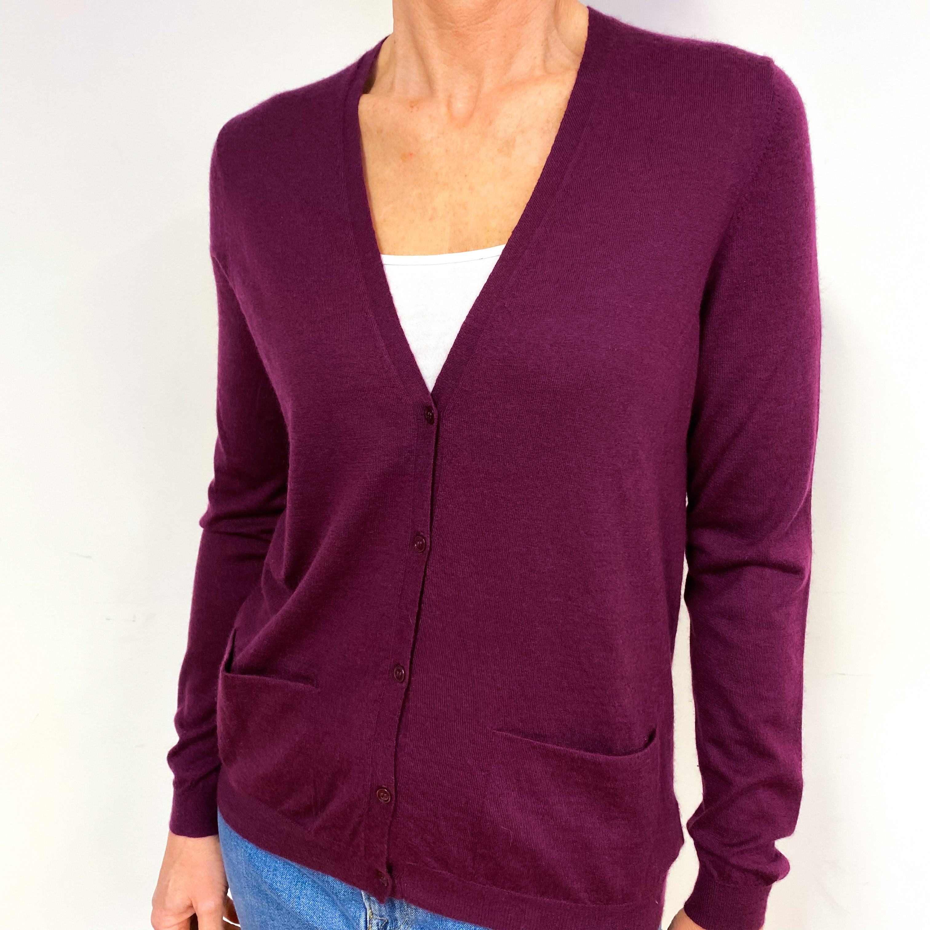 Aubergine Purple Cashmere Cardigan Medium