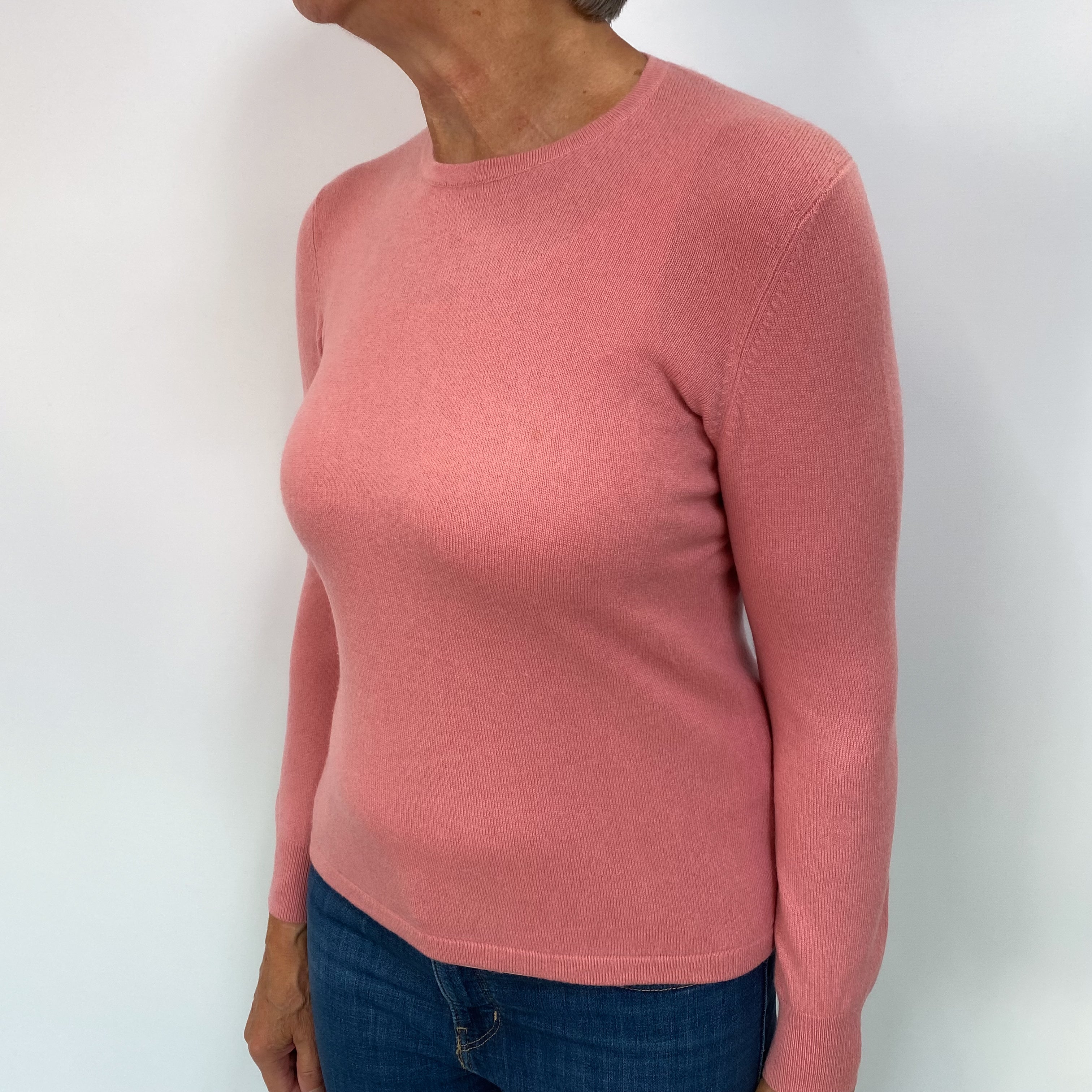 Dusky Rose Pink Cashmere Crew Neck Jumper Medium